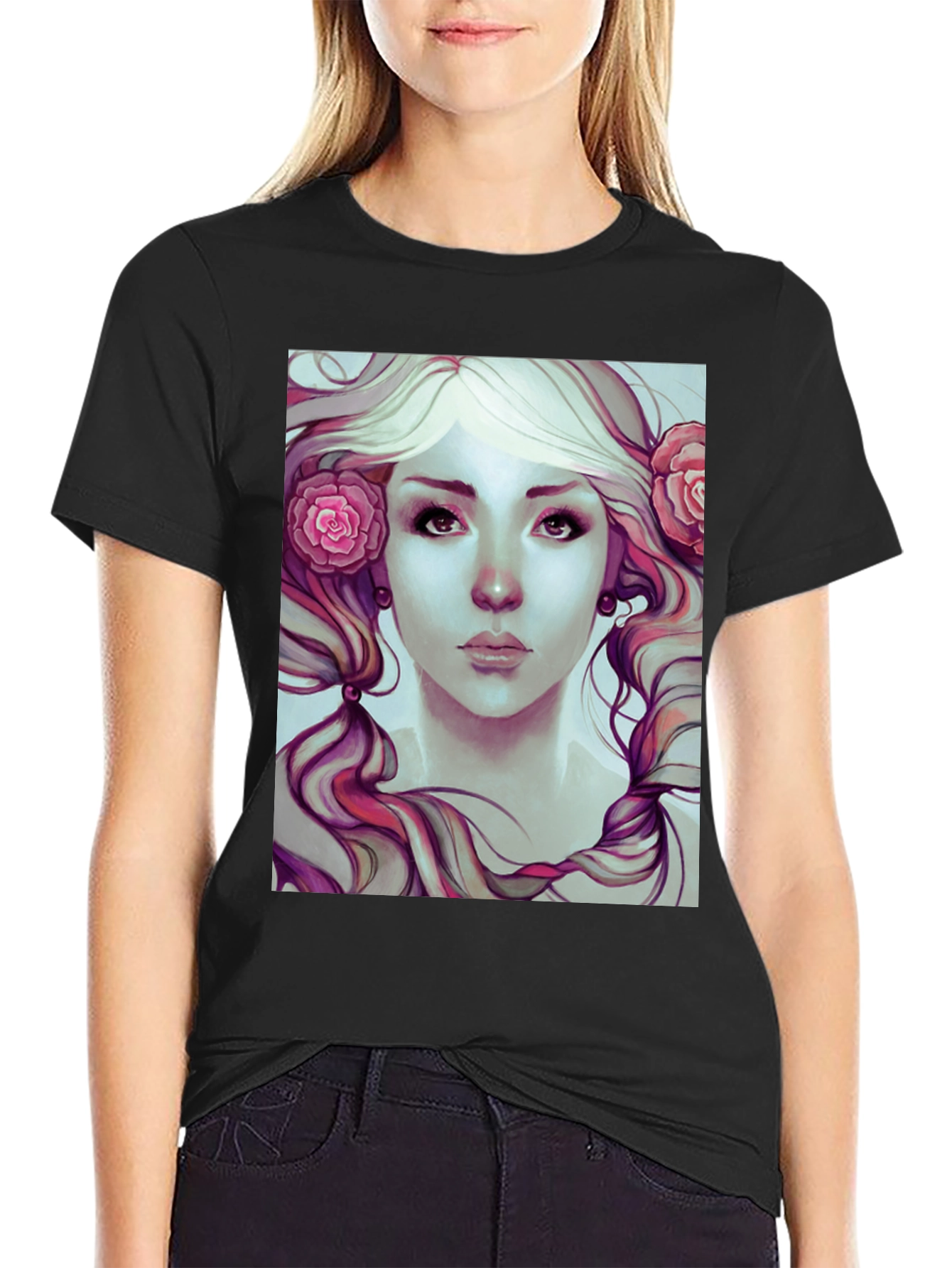 Black Floral Beauty Graphic Tee - Soft Black Cotton view 2