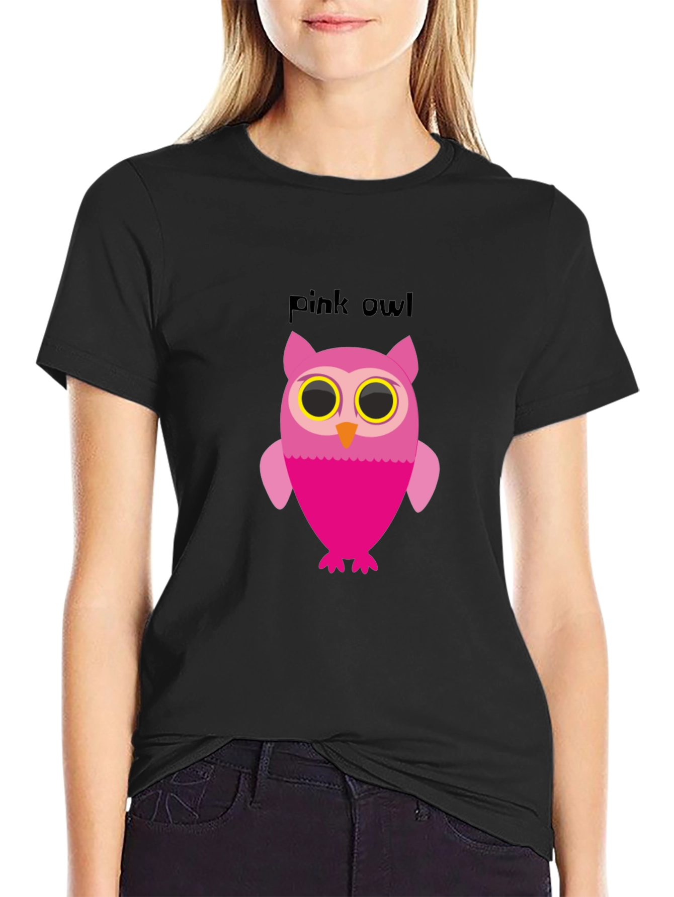 Black Pink Owl Graphic Tee - Soft Cotton Blend view 2