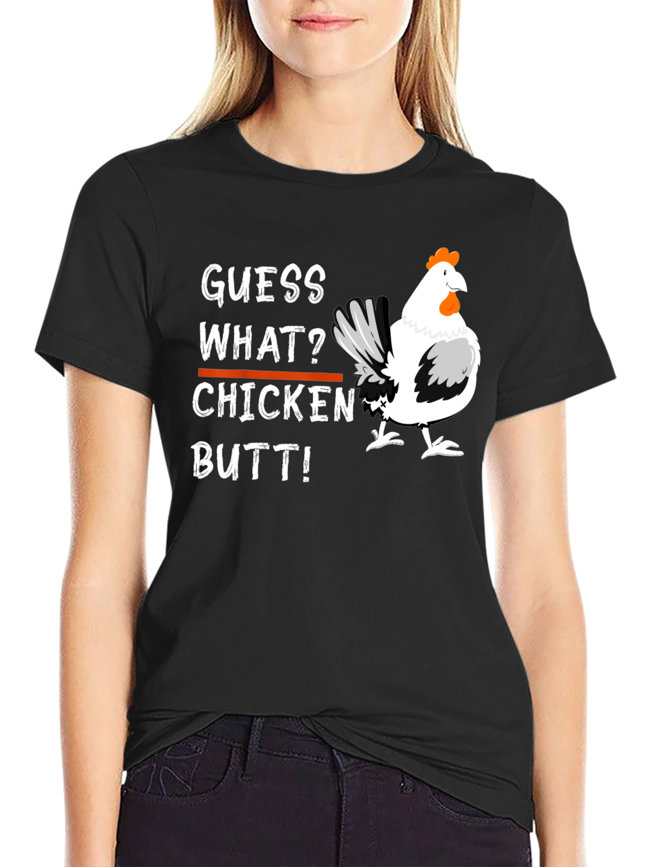 Black Guess What? Chicken Butt T-Shirt view 2