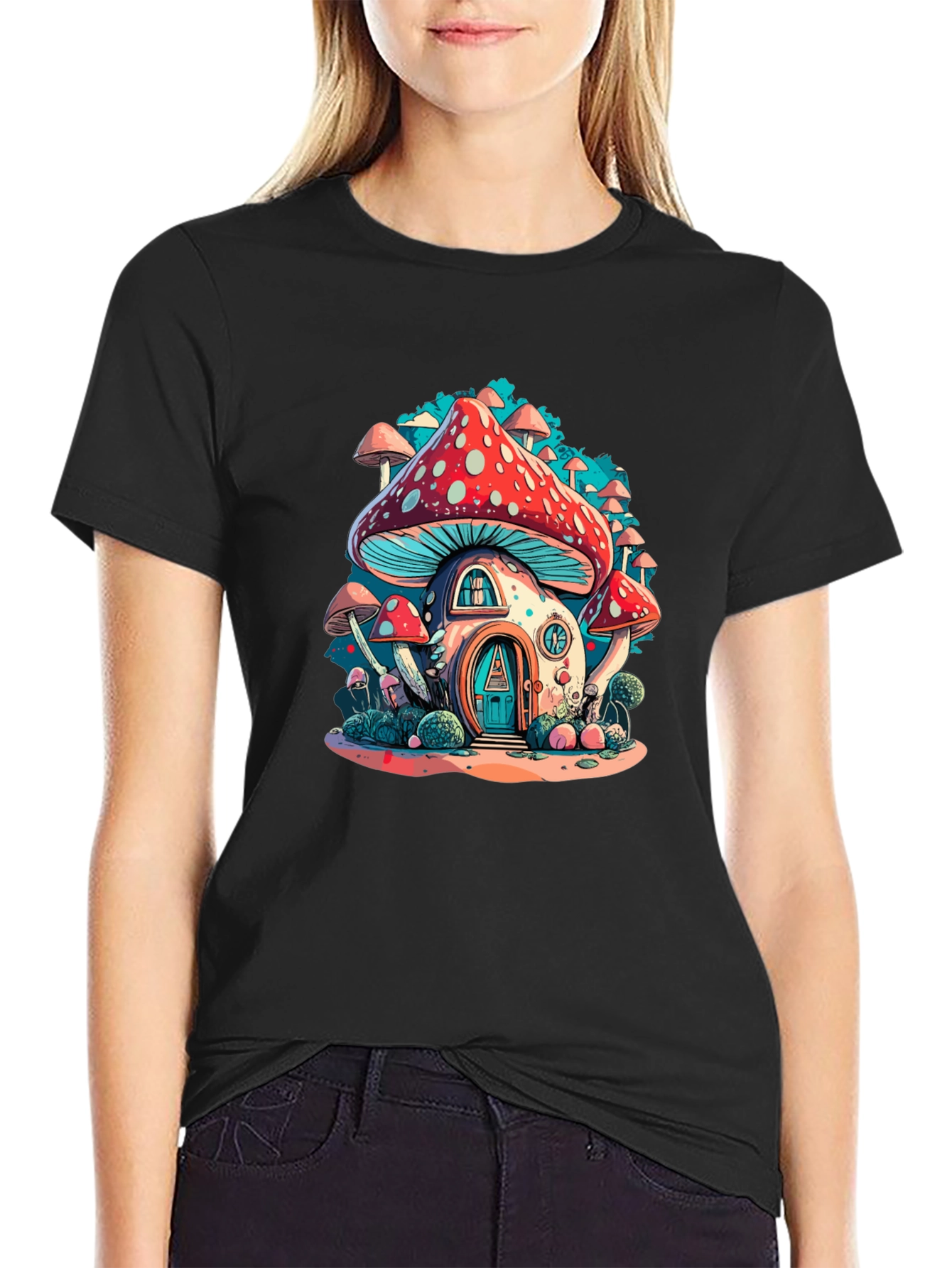 Black Mushroom House Graphic Tee view 2
