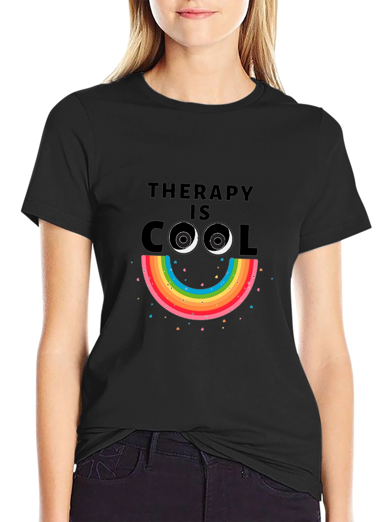 Black Therapy is Cool Rainbow Smiley Tee view 2