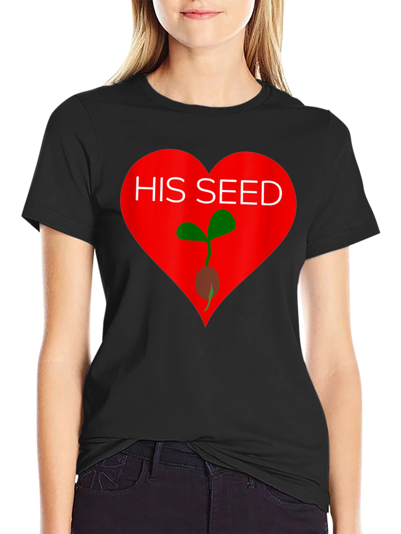 Black His Seed T-Shirt - Heart Design view 2