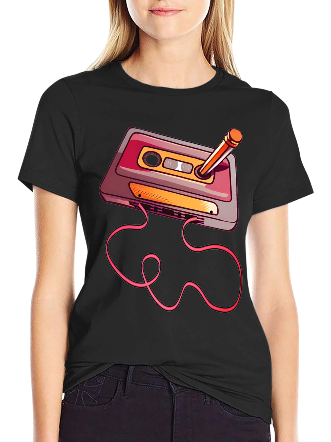 Black Retro Cassette Tape T-Shirt view 2
