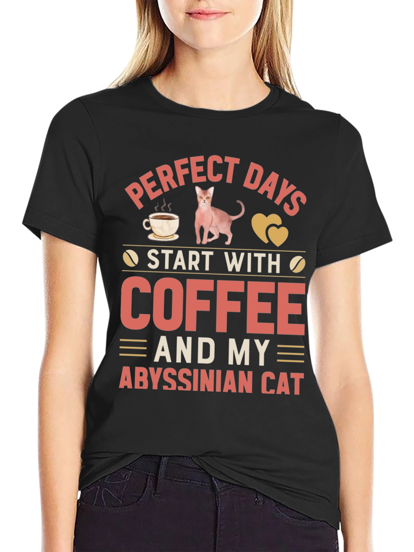 Black Perfect Days Cat & Coffee Tee view 2