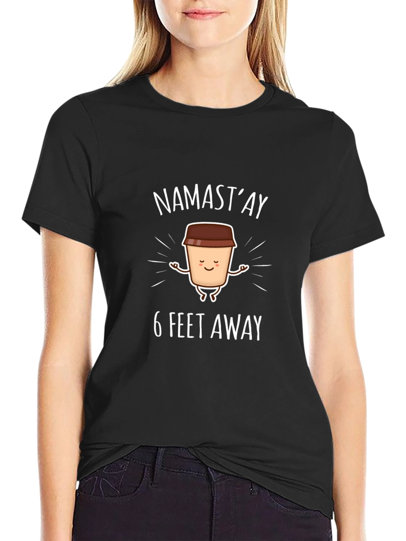 Black Namast'ay 6 Feet Away Graphic T-Shirt view 2