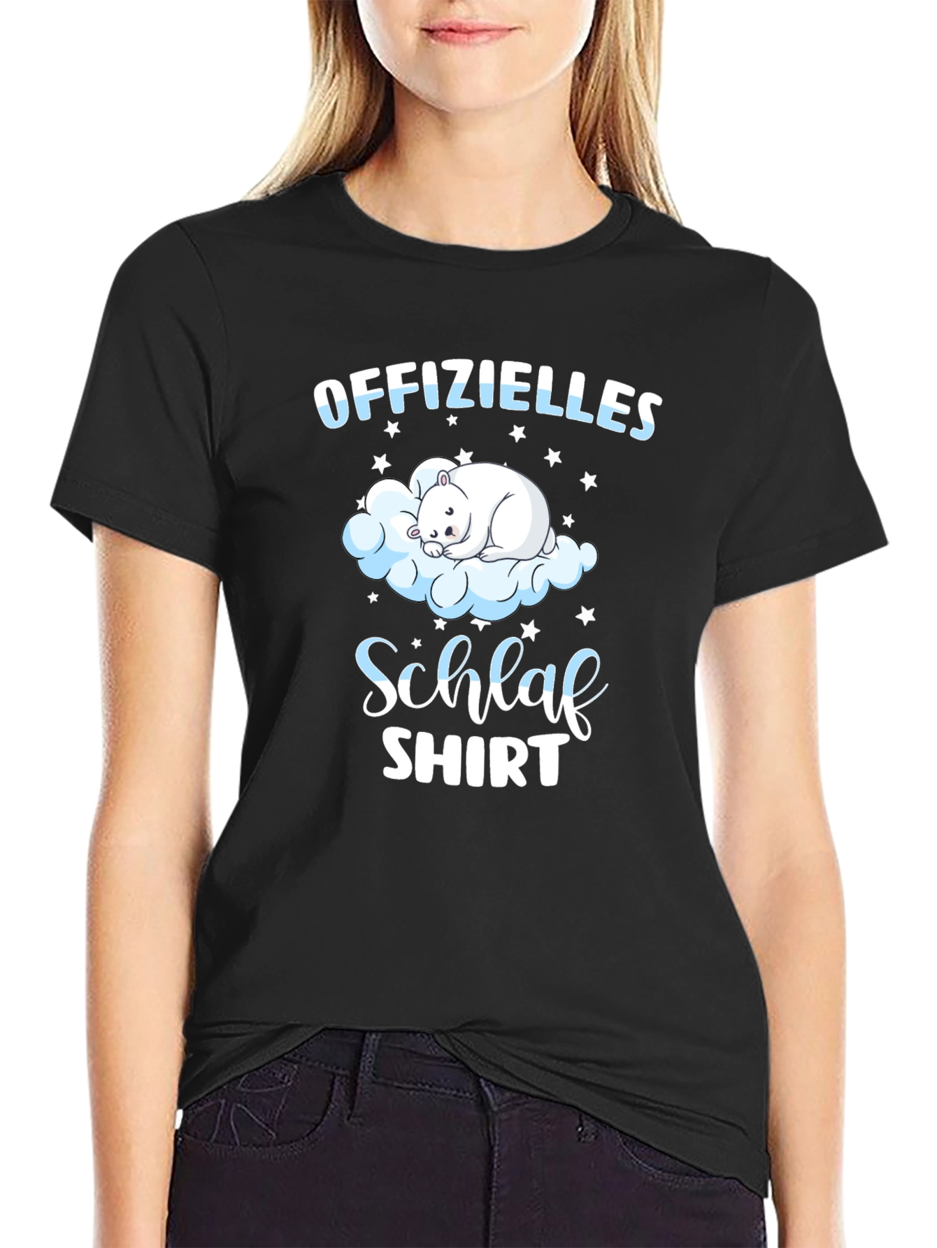 Black Cute Bear Cloud Schlaf Shirt | Men's Black Tee view 2