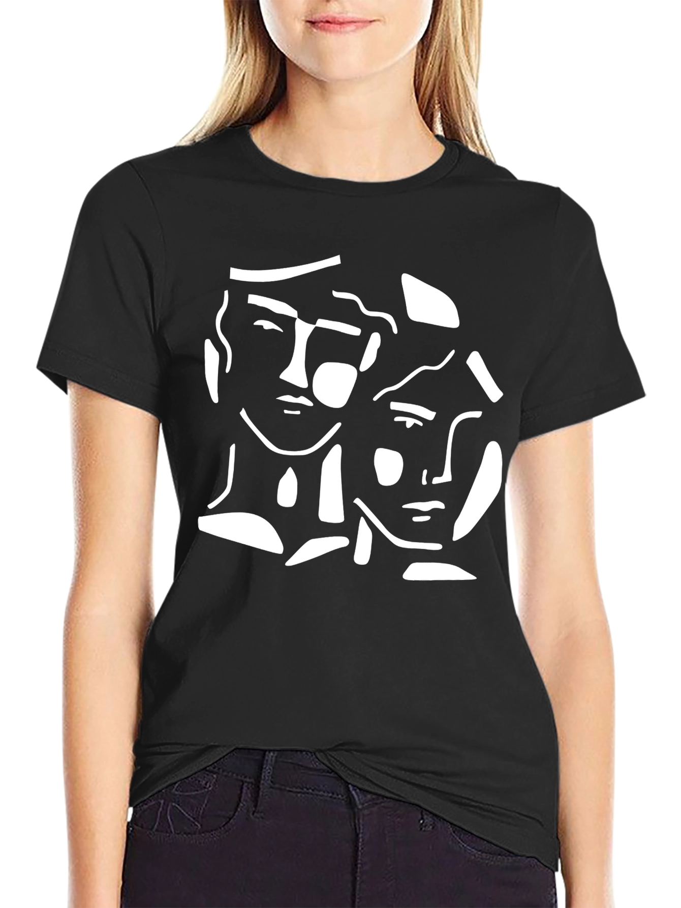 Black Abstract Face Graphic Tee - Modern Art Shirt view 2