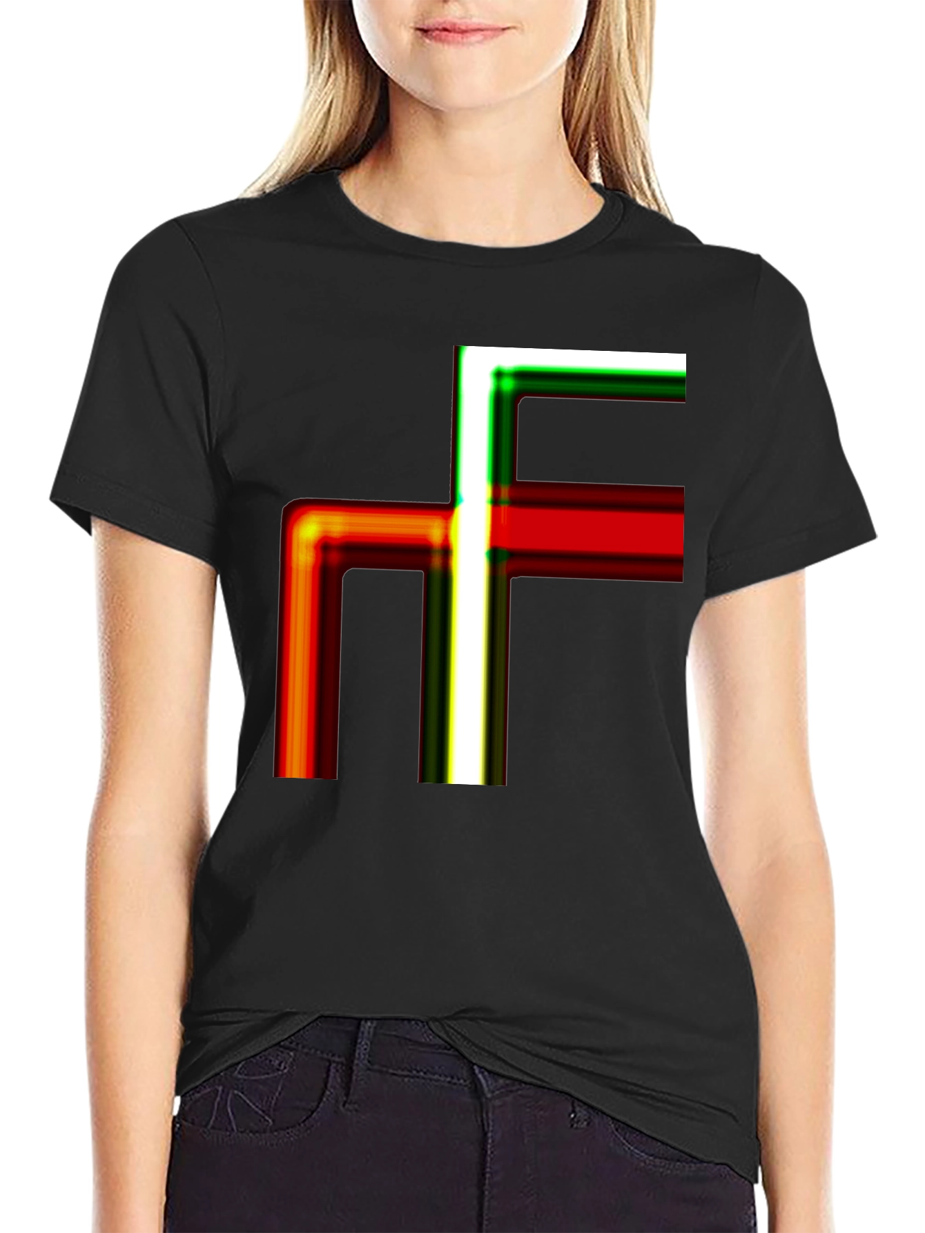 Black Abstract Geometric Line Art Graphic Tee - Modern Casual Shirt view 2