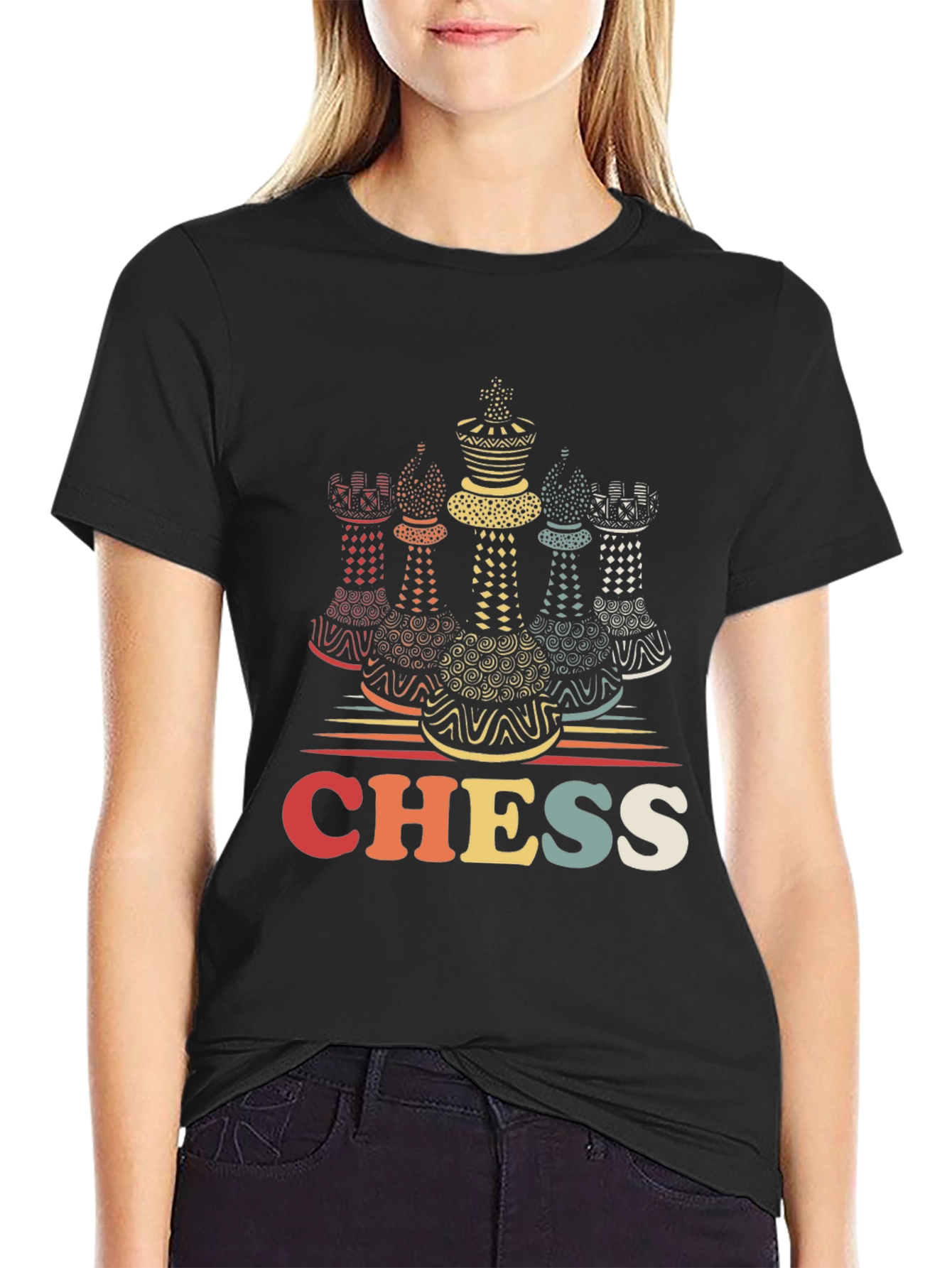 Black Retro Chess Piece Graphic T-Shirt view 2