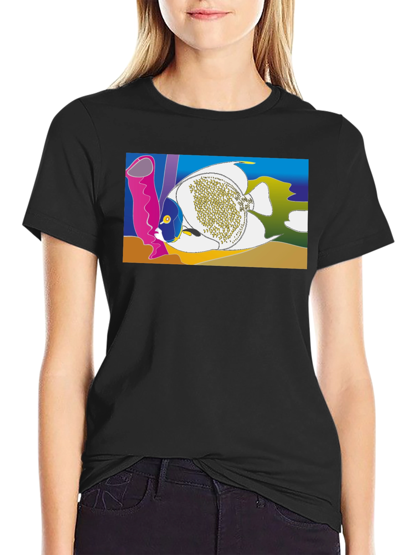Black Tropical Fish Graphic T-Shirt - Black Crew Neck Tee view 2