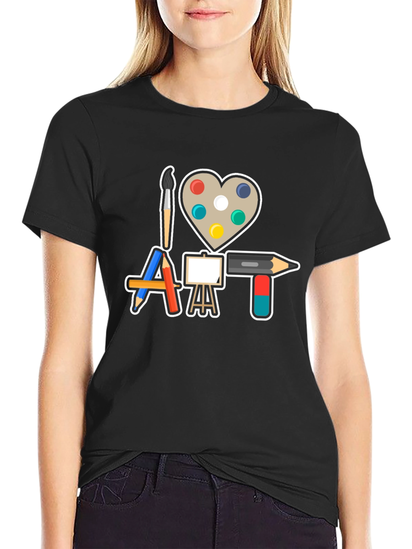 Black I Love Art T-Shirt - Creative Artist Design view 2