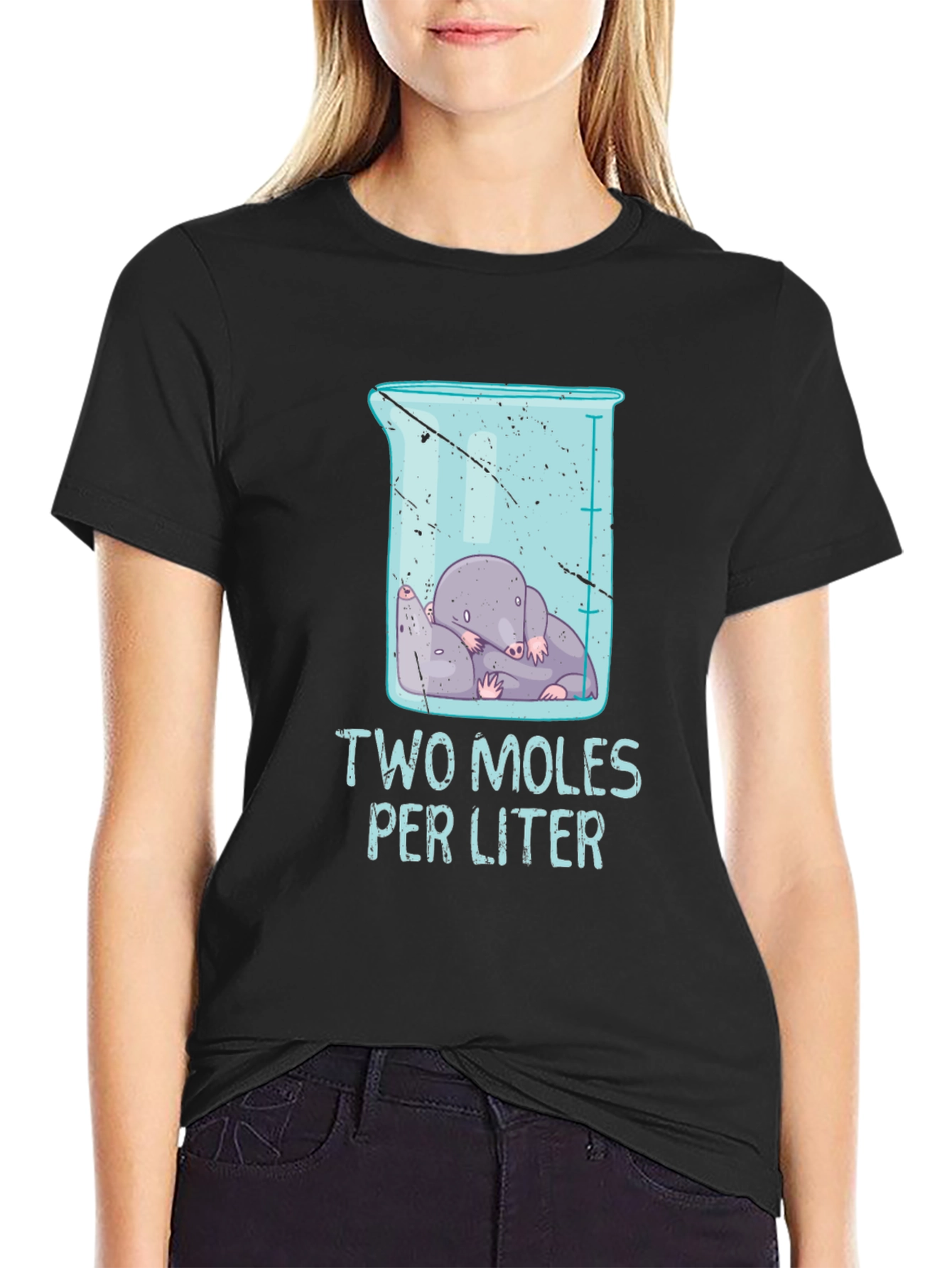 Black Two Moles Per Liter Science T-Shirt view 2
