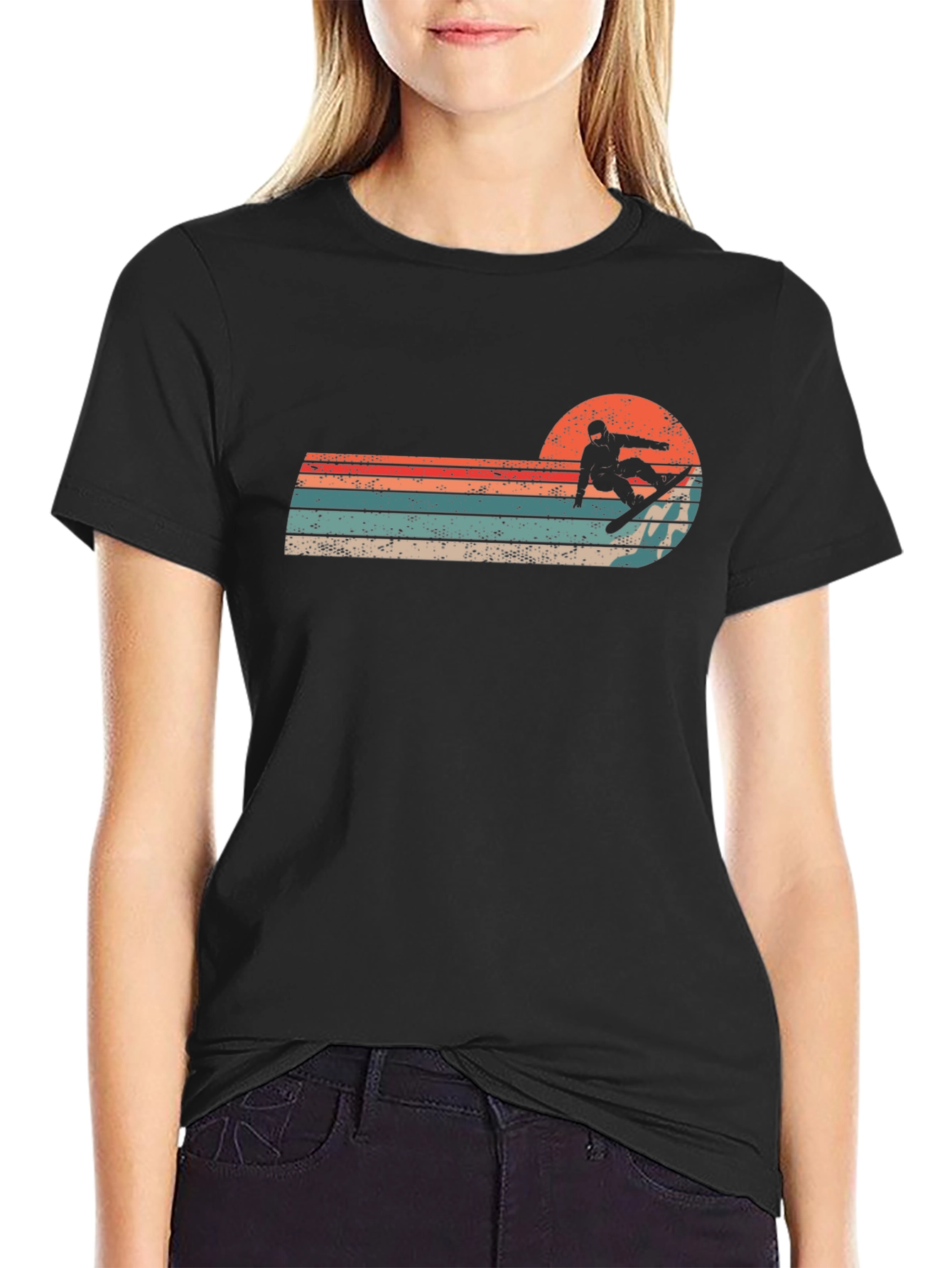 Black Retro Snowboarder Sunset Graphic Tee view 2