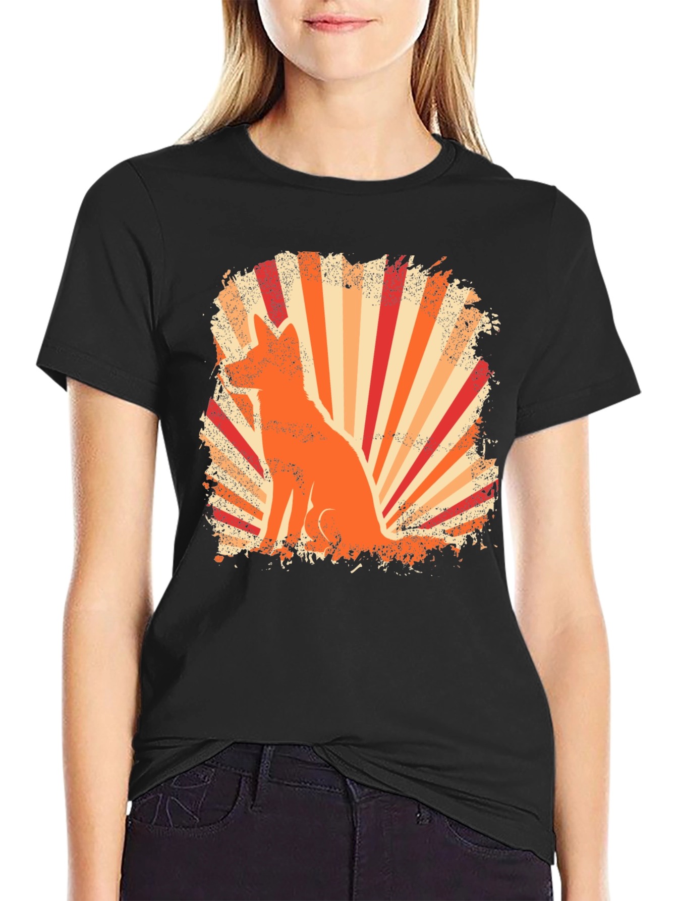 Black Retro Fox Graphic Tee - Black T-Shirt view 2