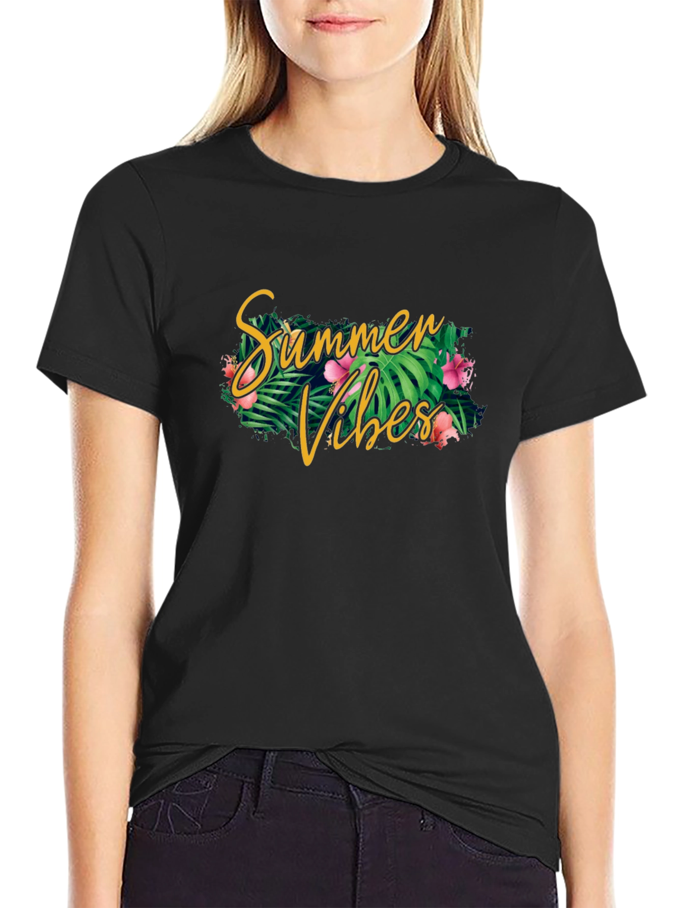Black Summer Vibes Graphic Tee - Black T-Shirt view 2