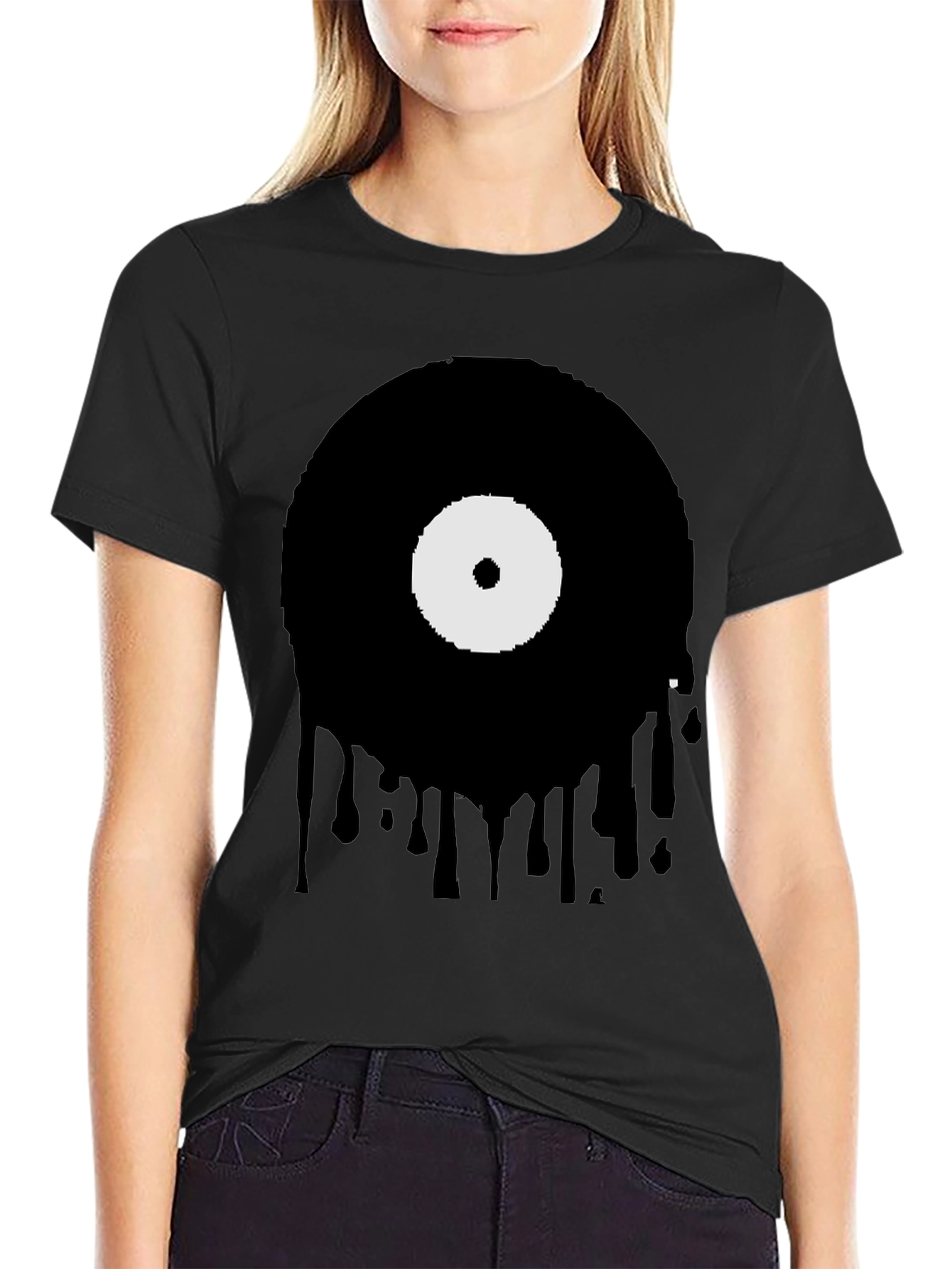 Black Melting Vinyl Record Graphic T-Shirt view 2