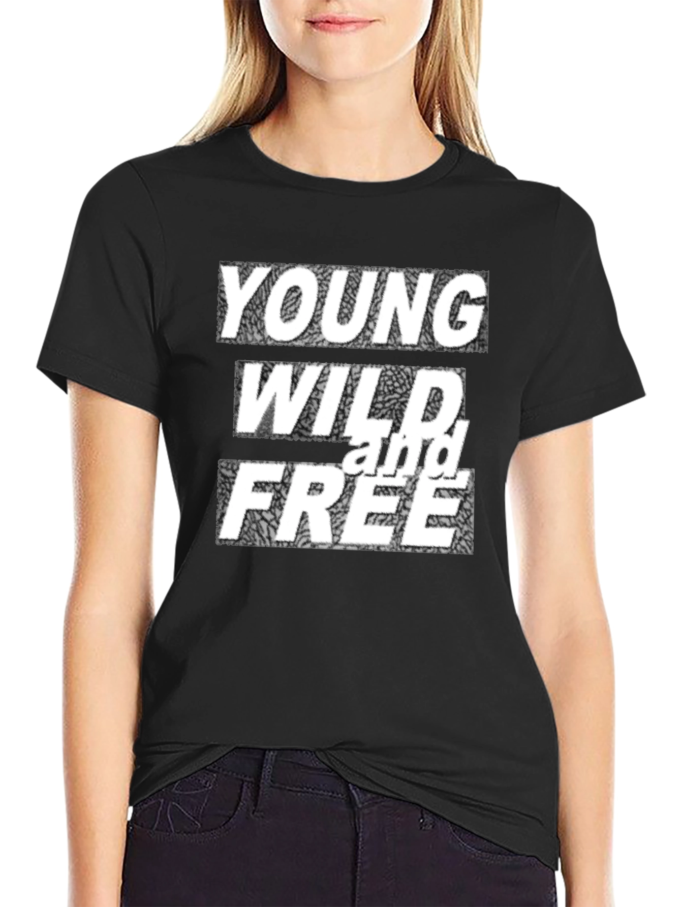 Black Young Wild & Free Graphic Tee - Bold Statement Shirt view 2