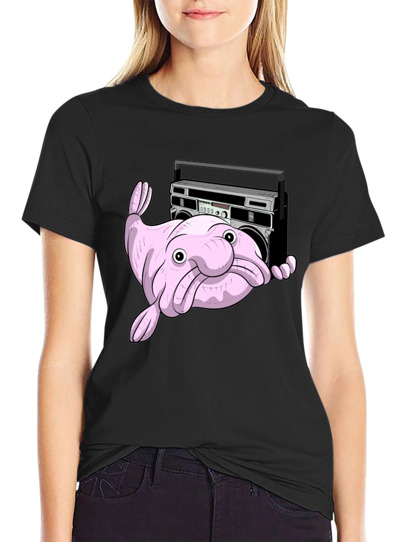 Black Blobfish Boombox T-Shirt - Funny Graphic Tee view 2