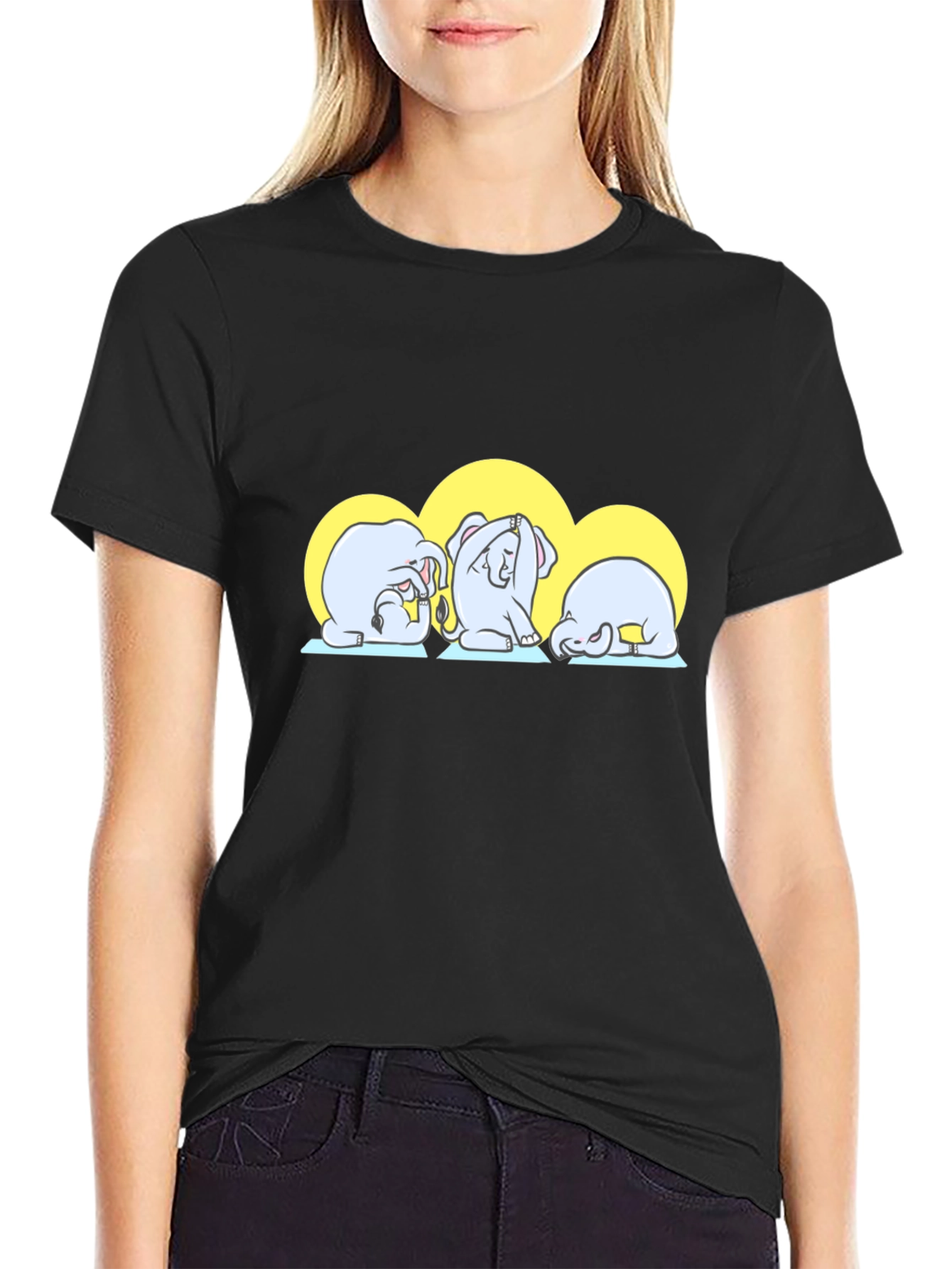 Black Yoga Elephants Graphic Tee - Cute Black T-Shirt view 2