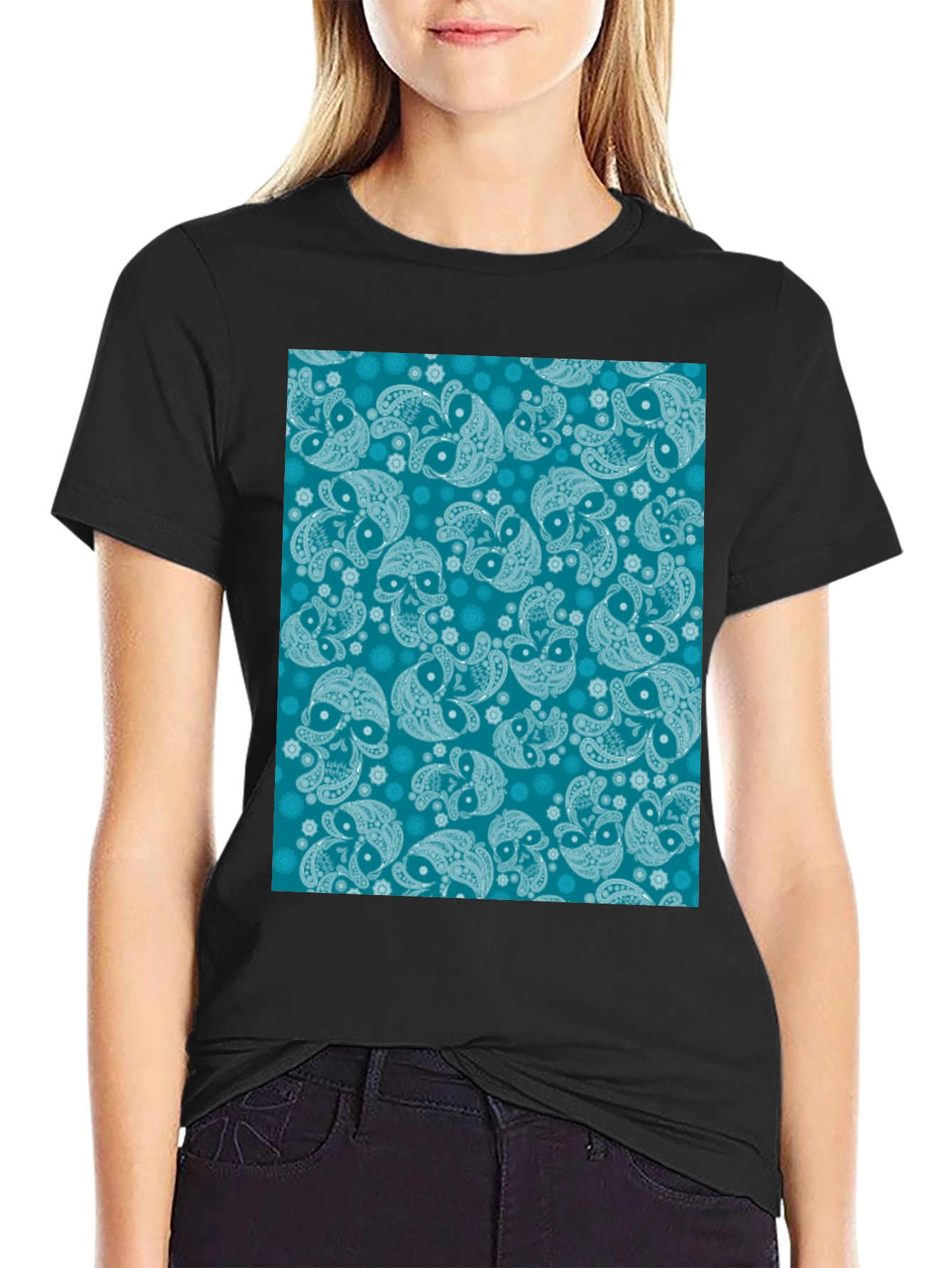 Black Patterned Graphic Print Tee view 2