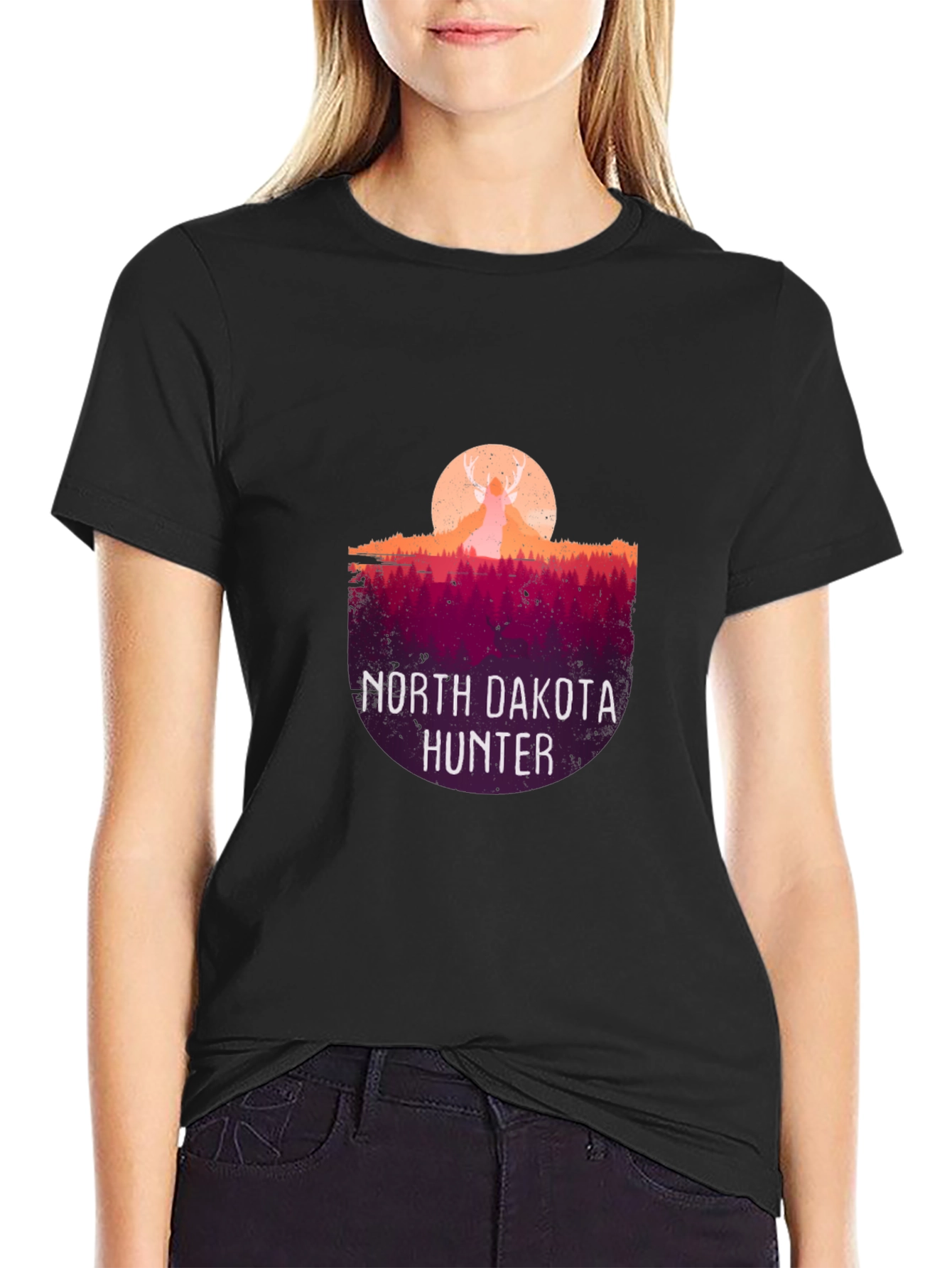 Black North Dakota Hunter Graphic Tee - Stylish Men's T-Shirt view 2