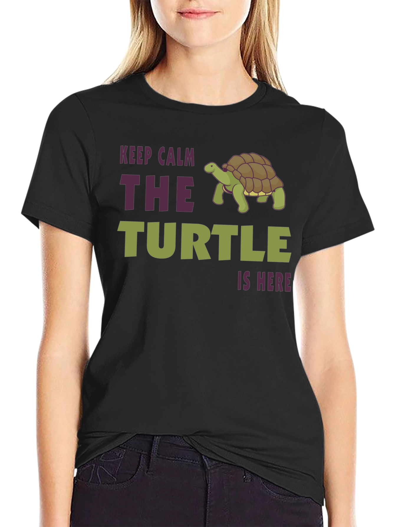 Black Keep Calm The Turtle Is Here Graphic T-Shirt view 2