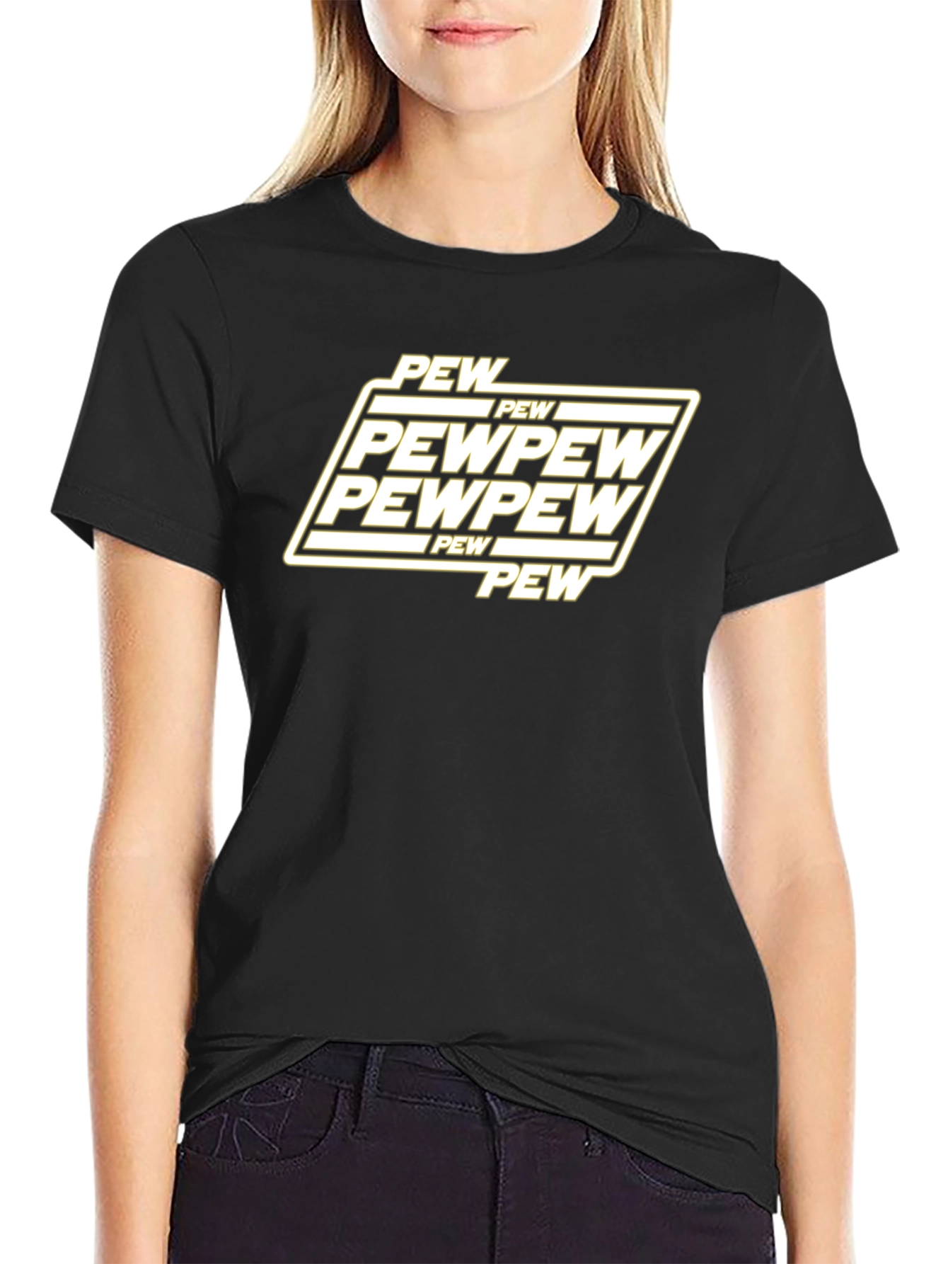 Black Pew Pew Graphic T-Shirt - Black Cotton Blend view 2