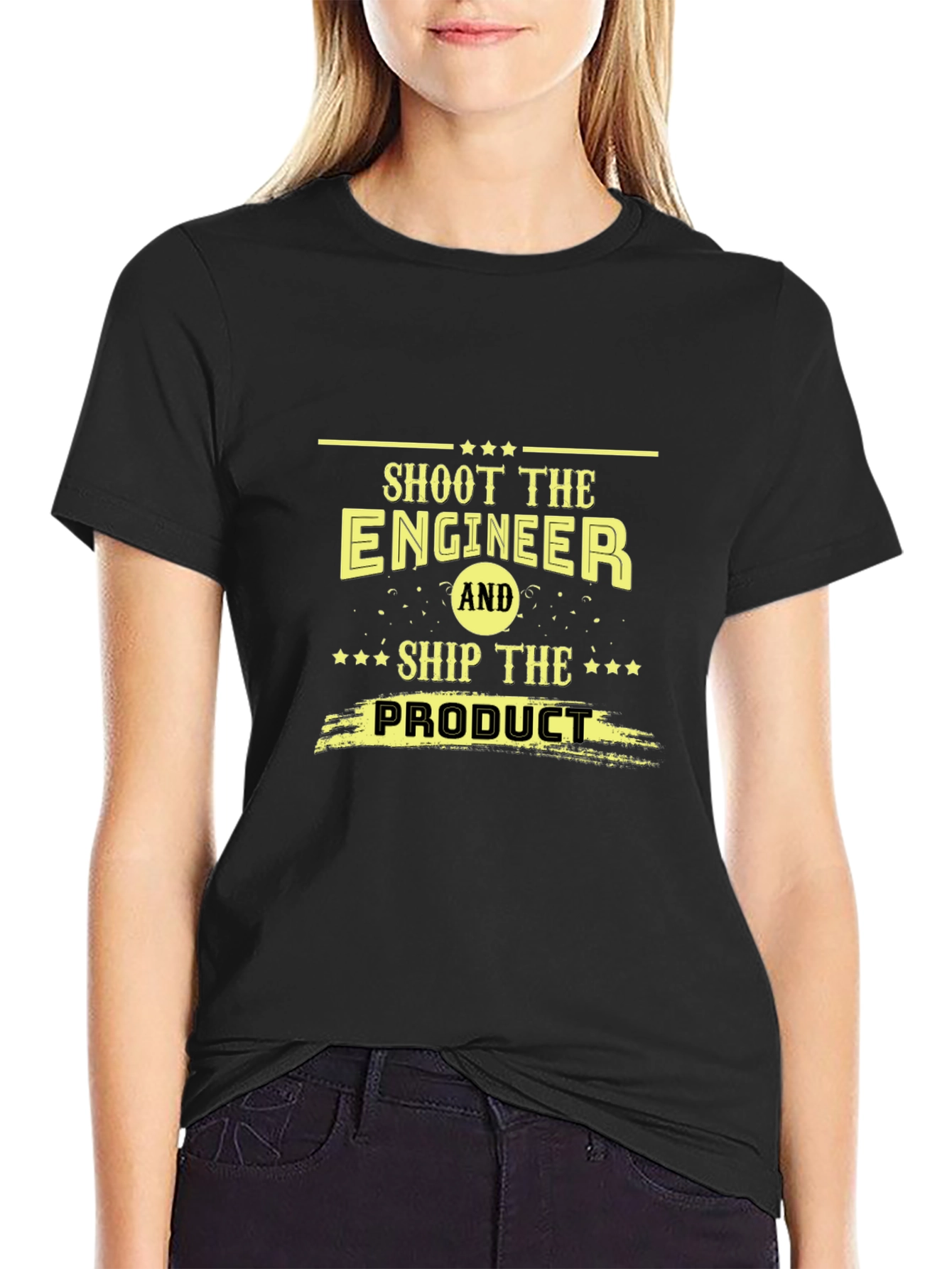 Black Shoot The Engineer Funny Slogan Black T-Shirt view 2