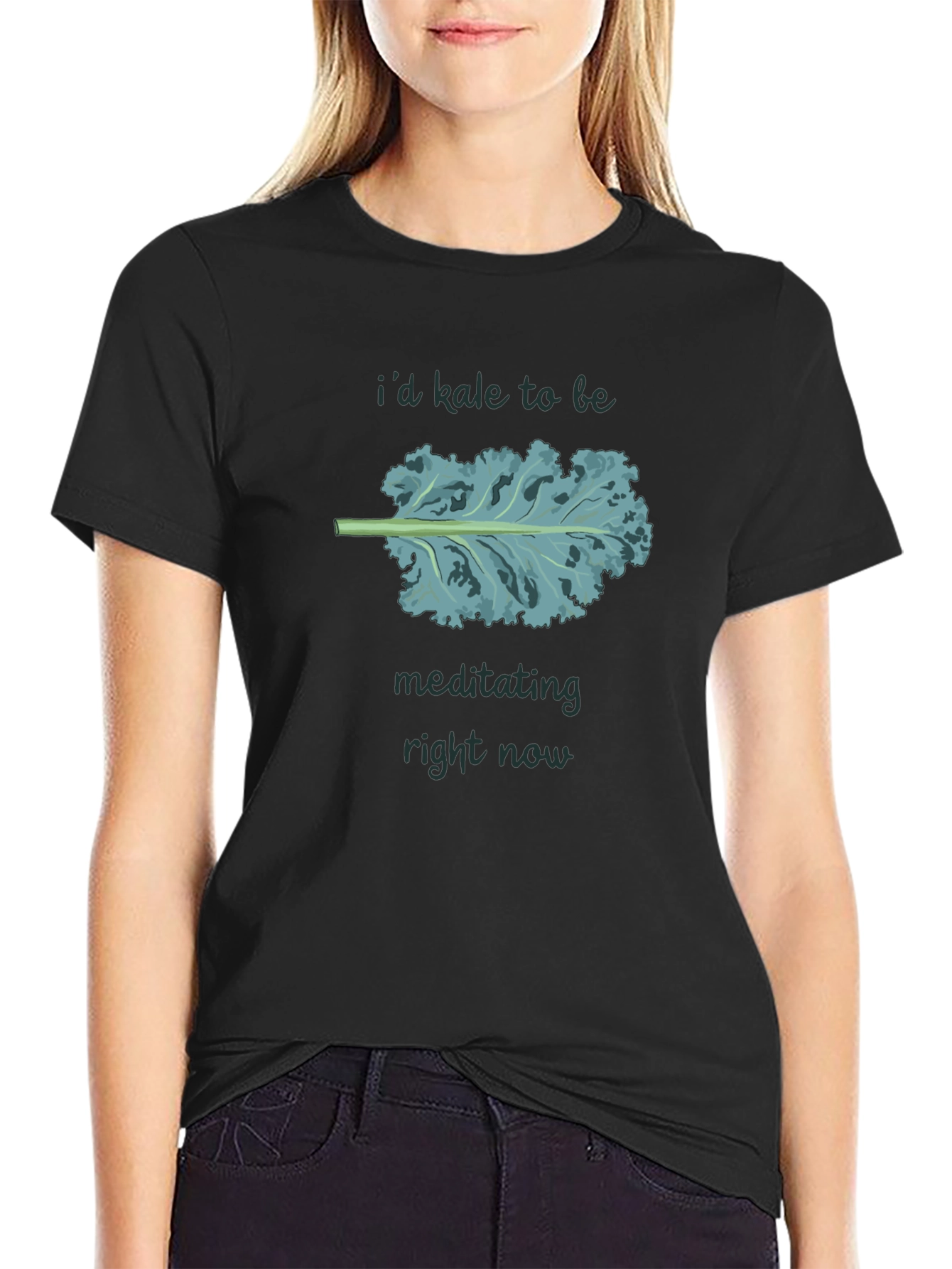 Black I'd Kale to be Meditating T-Shirt view 2