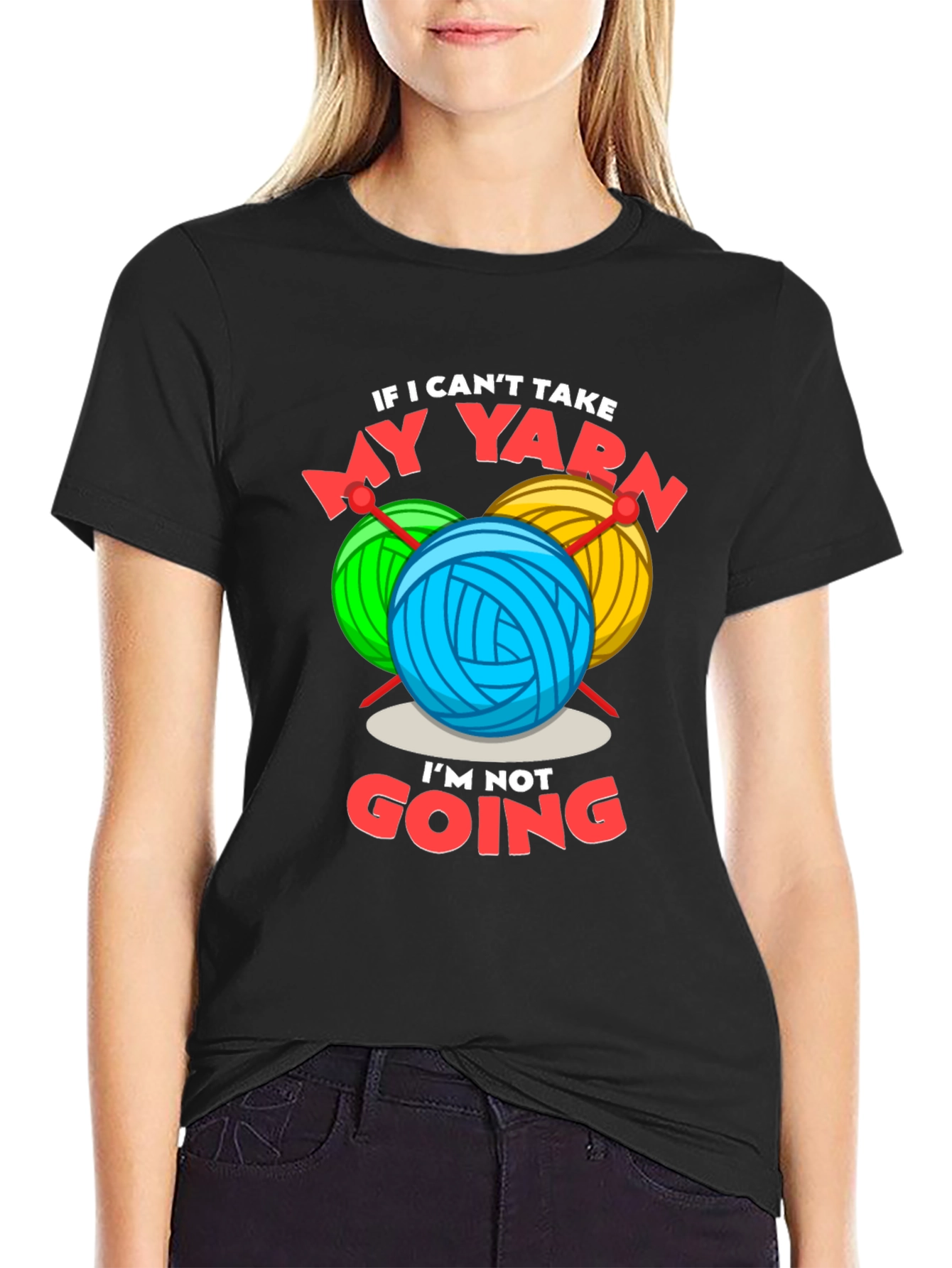 Black Funny Yarn Lover T-Shirt - Knitting & Crochet Gift Tee view 2