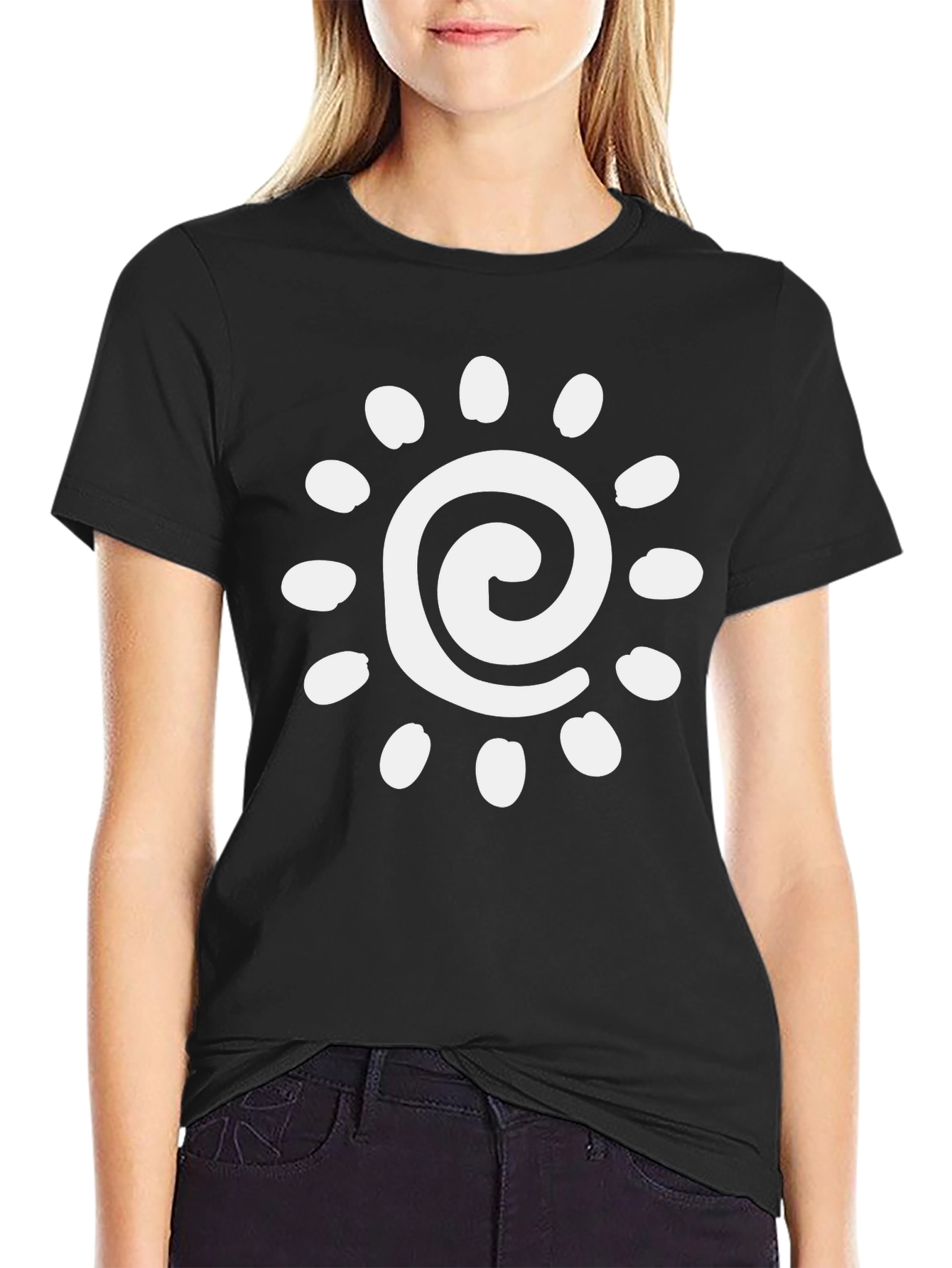 Black Spiral Sun Graphic Tee - Black Cotton Casual Shirt view 2