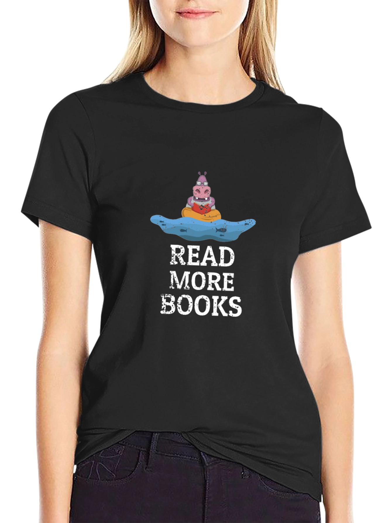 Black Read More Books Hippo T-Shirt view 2