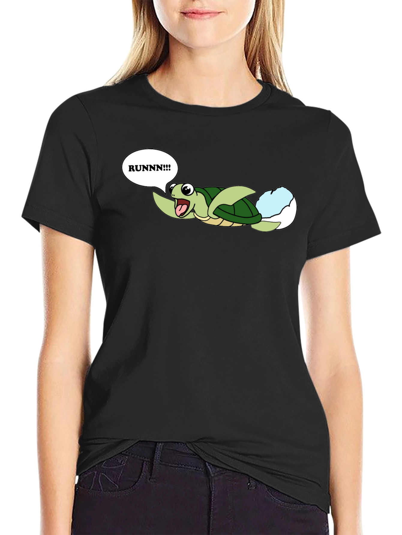 Black Runnn! Turtle Hatchling Graphic T-Shirt view 2