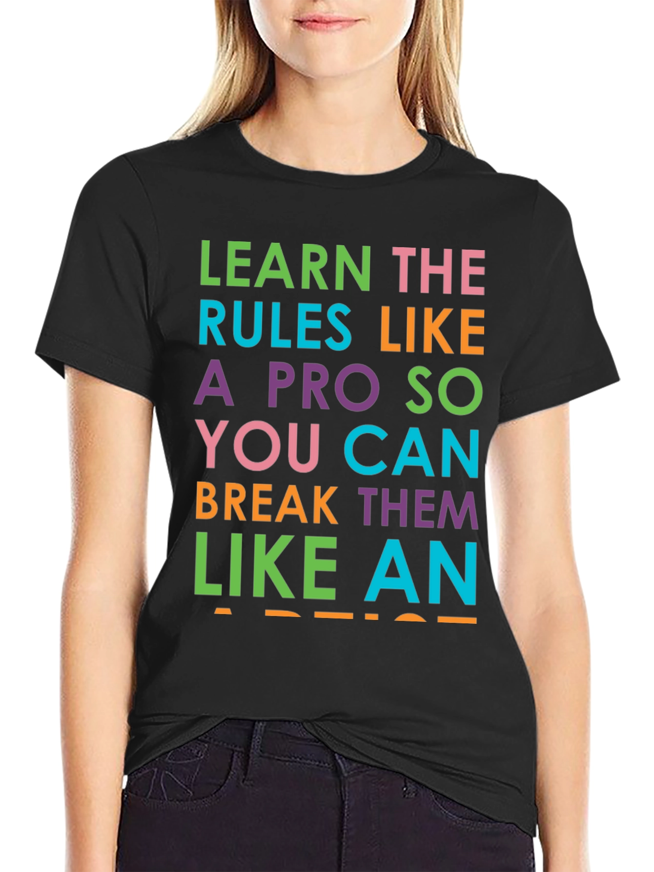 Black Learn the Rules Funny Graphic Tee view 2