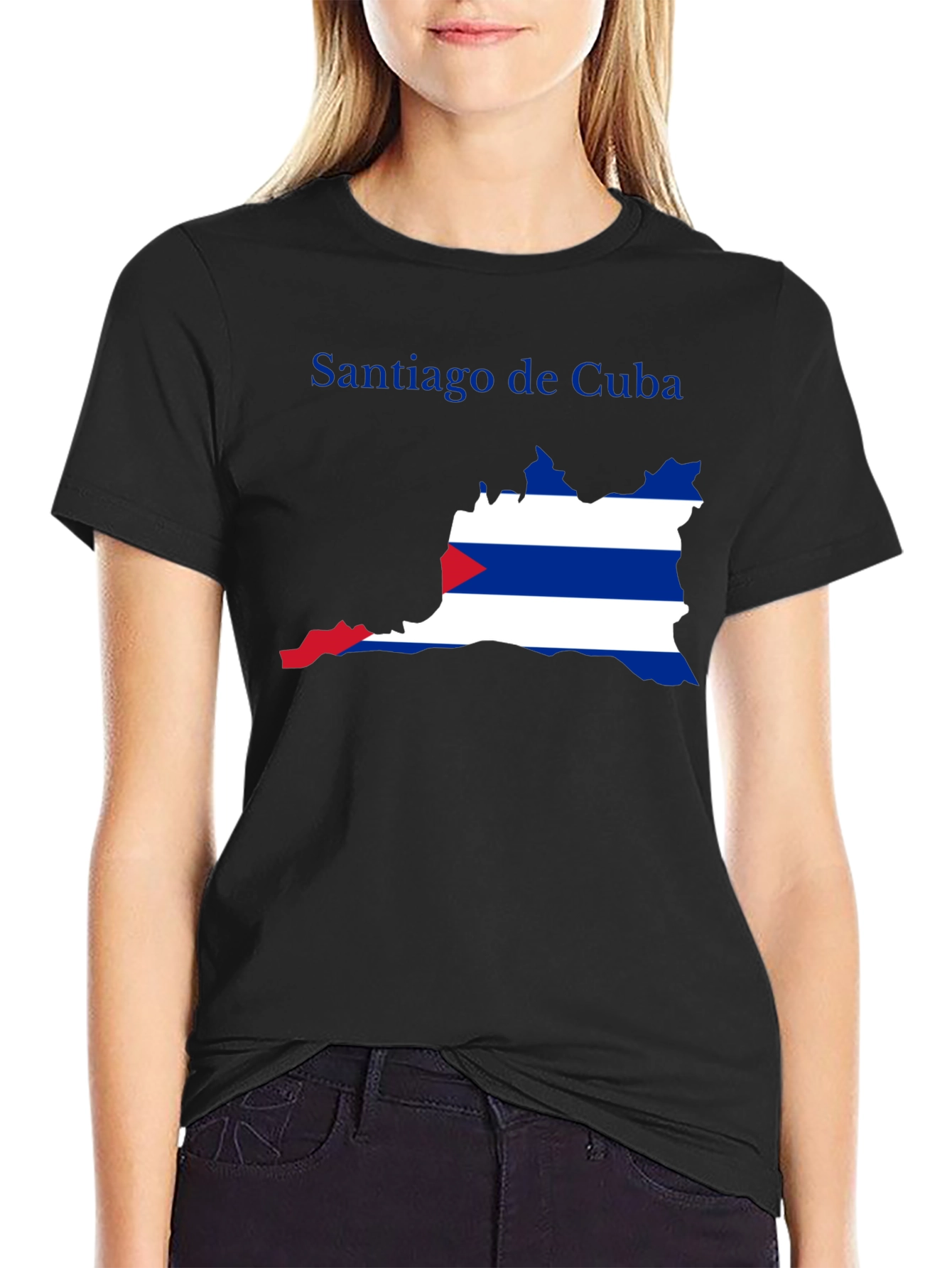 Black Santiago de Cuba Flag Graphic T-Shirt view 2