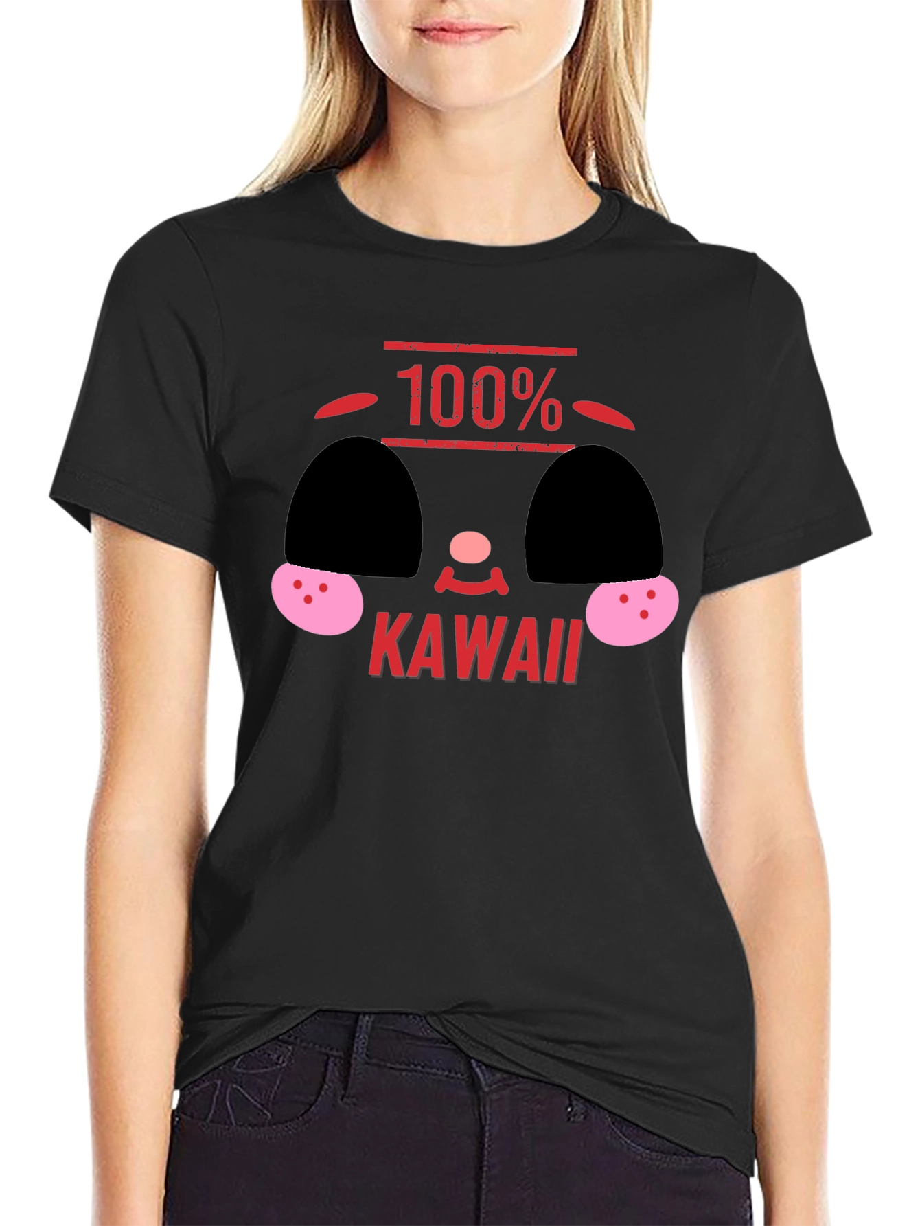 Black 100% Kawaii Graphic T-Shirt - Soft Black Tee view 2