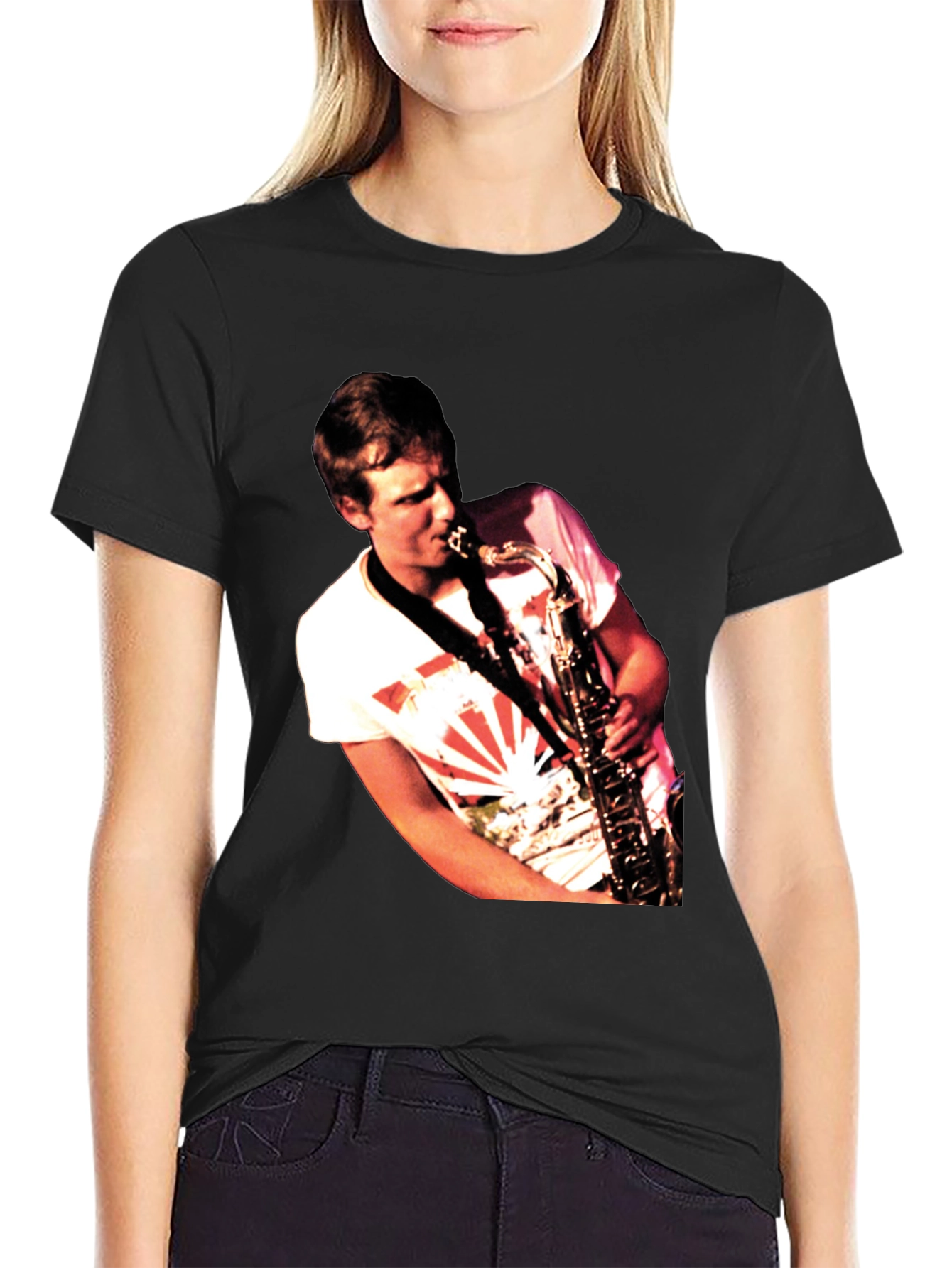 Black Saxophone Player Graphic Black T-Shirt view 2