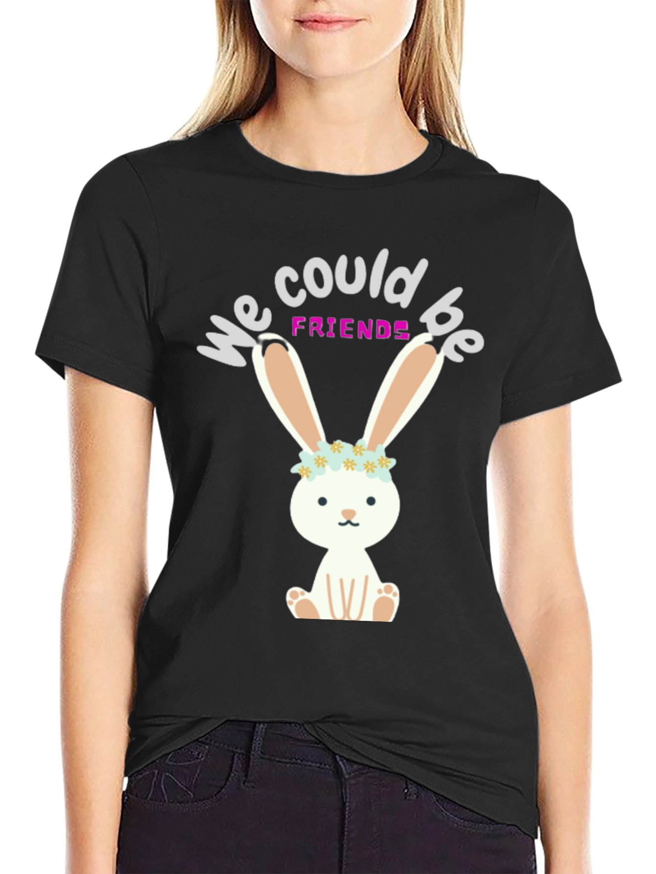 Black Bunny Friends Graphic T-Shirt view 2