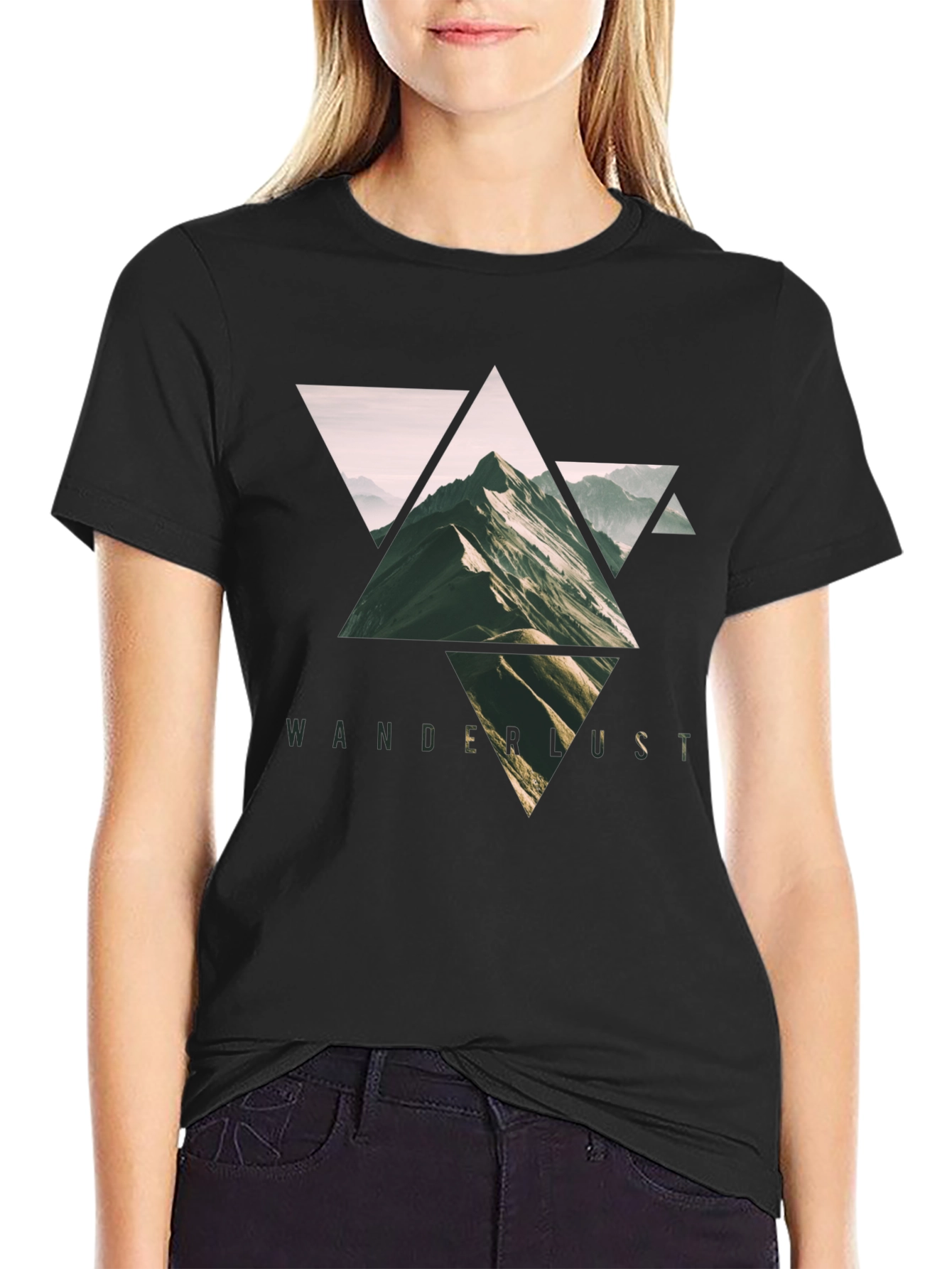 Black Wanderlust Mountain Triangle Graphic Tee - Black view 2