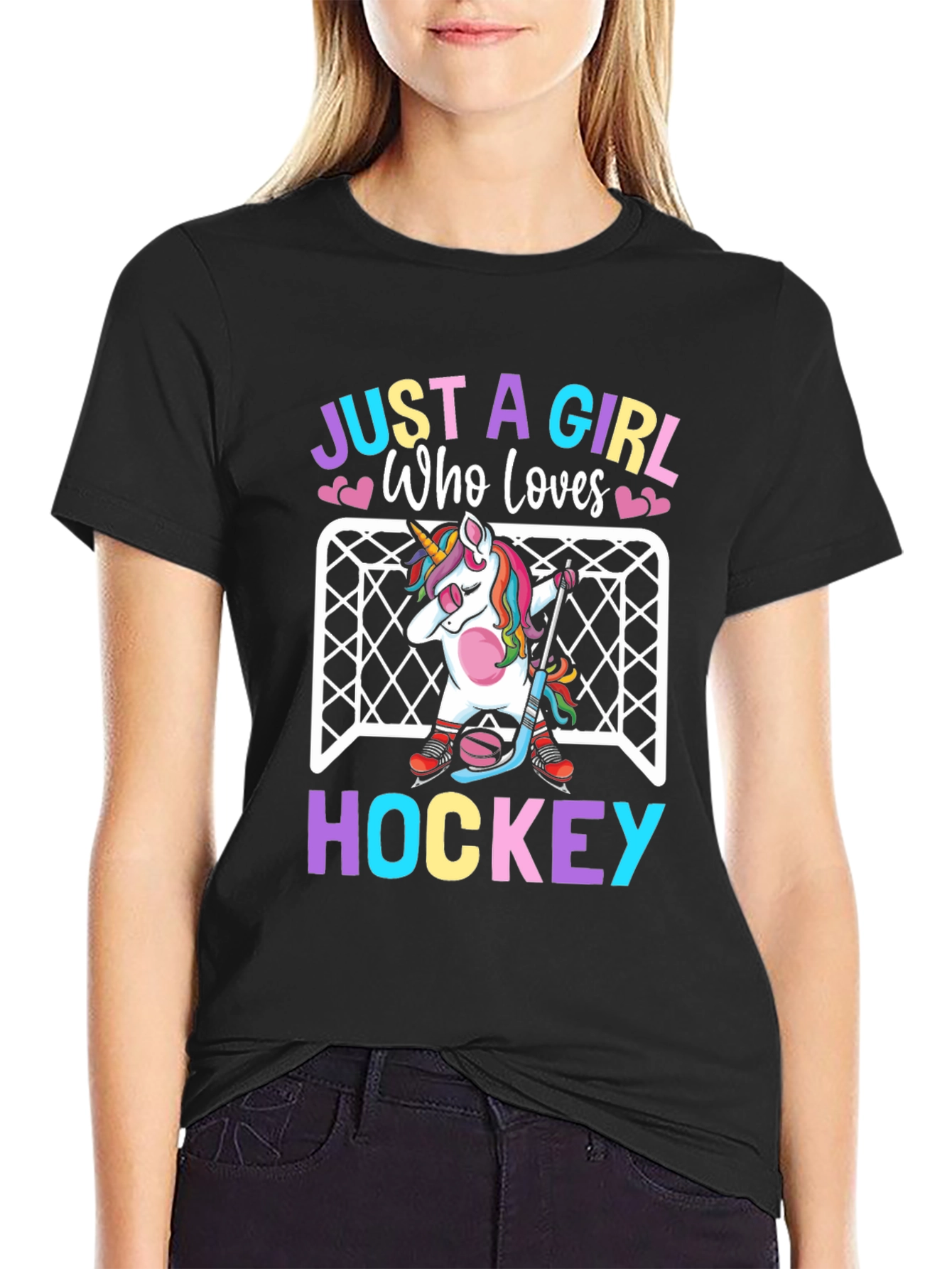 Black Just a Girl Who Loves Hockey T-Shirt view 2