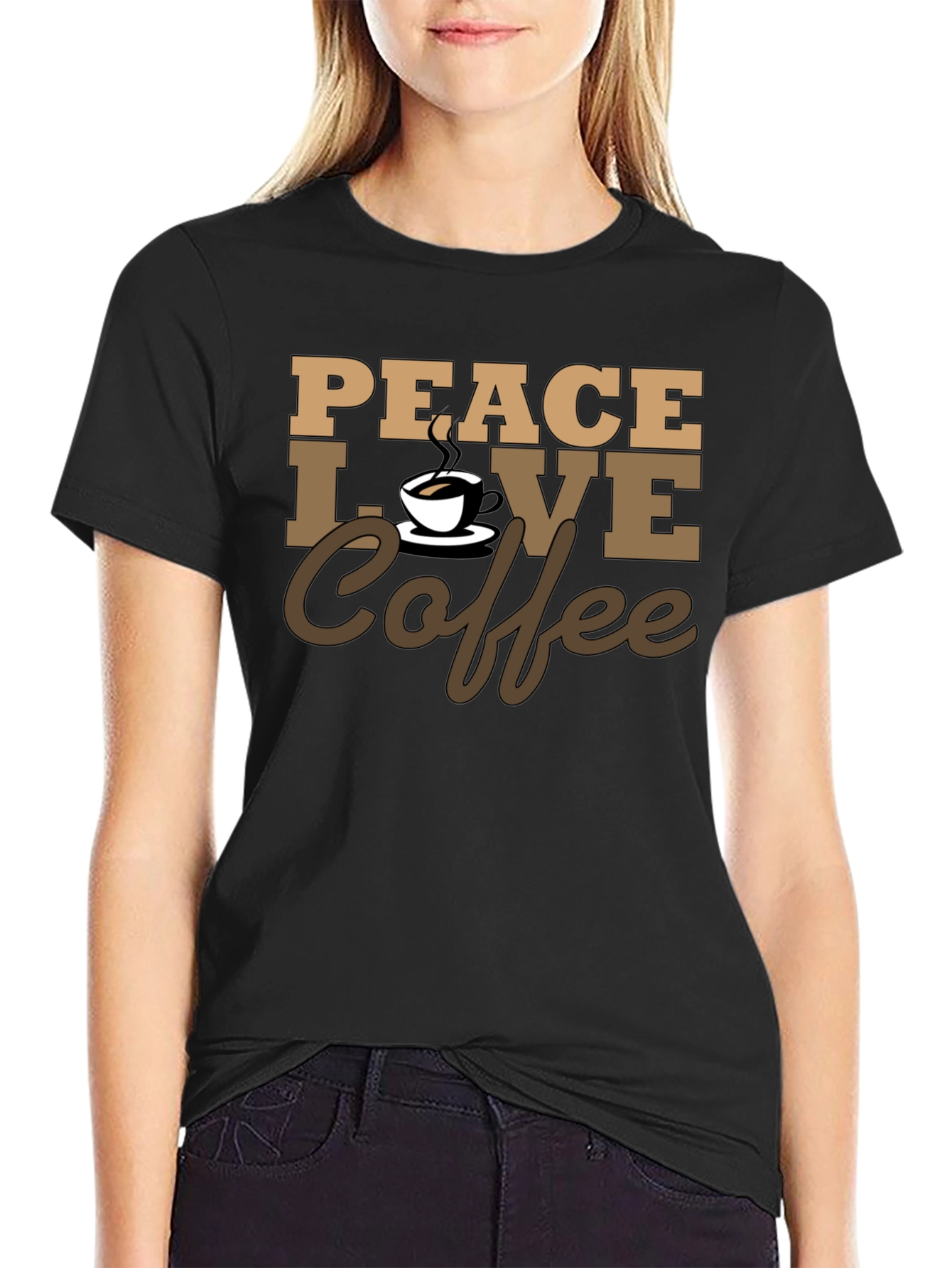 Black Peace Love Coffee T-Shirt - Stylish Casual Tee view 2