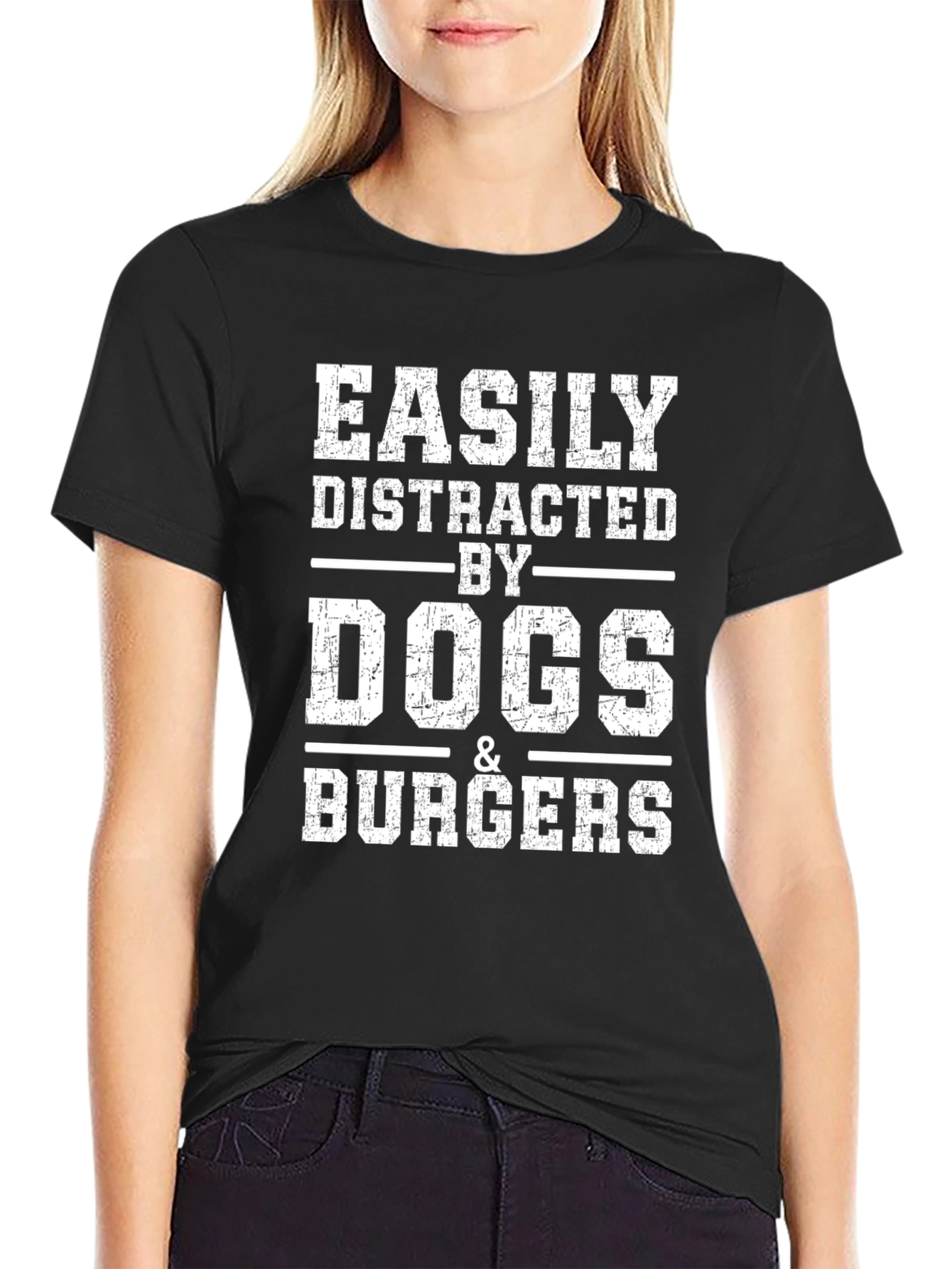Black Easily Distracted by Dogs & Burgers Graphic Tee view 2