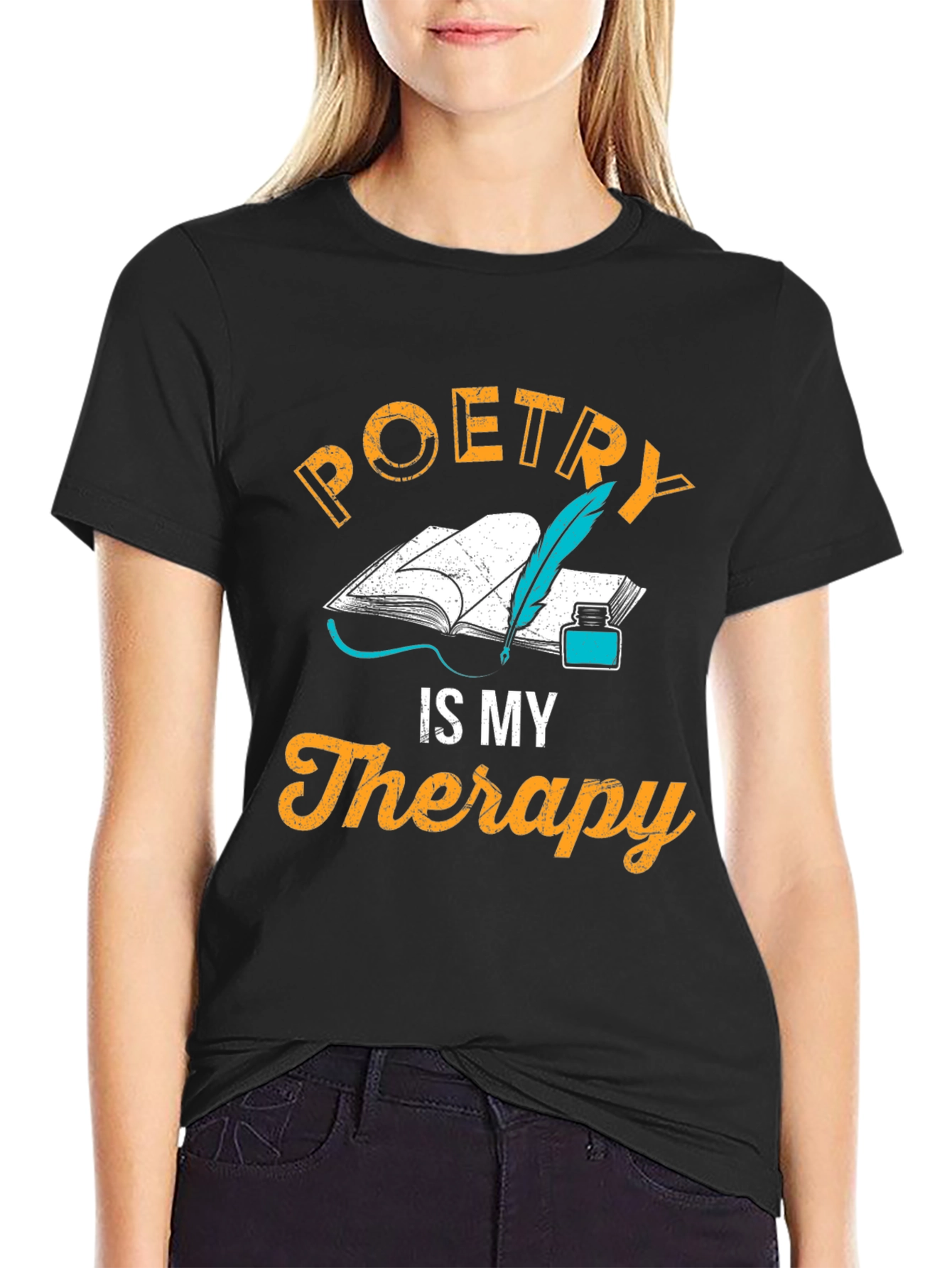 Black Poetry is My Therapy T-Shirt - Writer's Gift view 2
