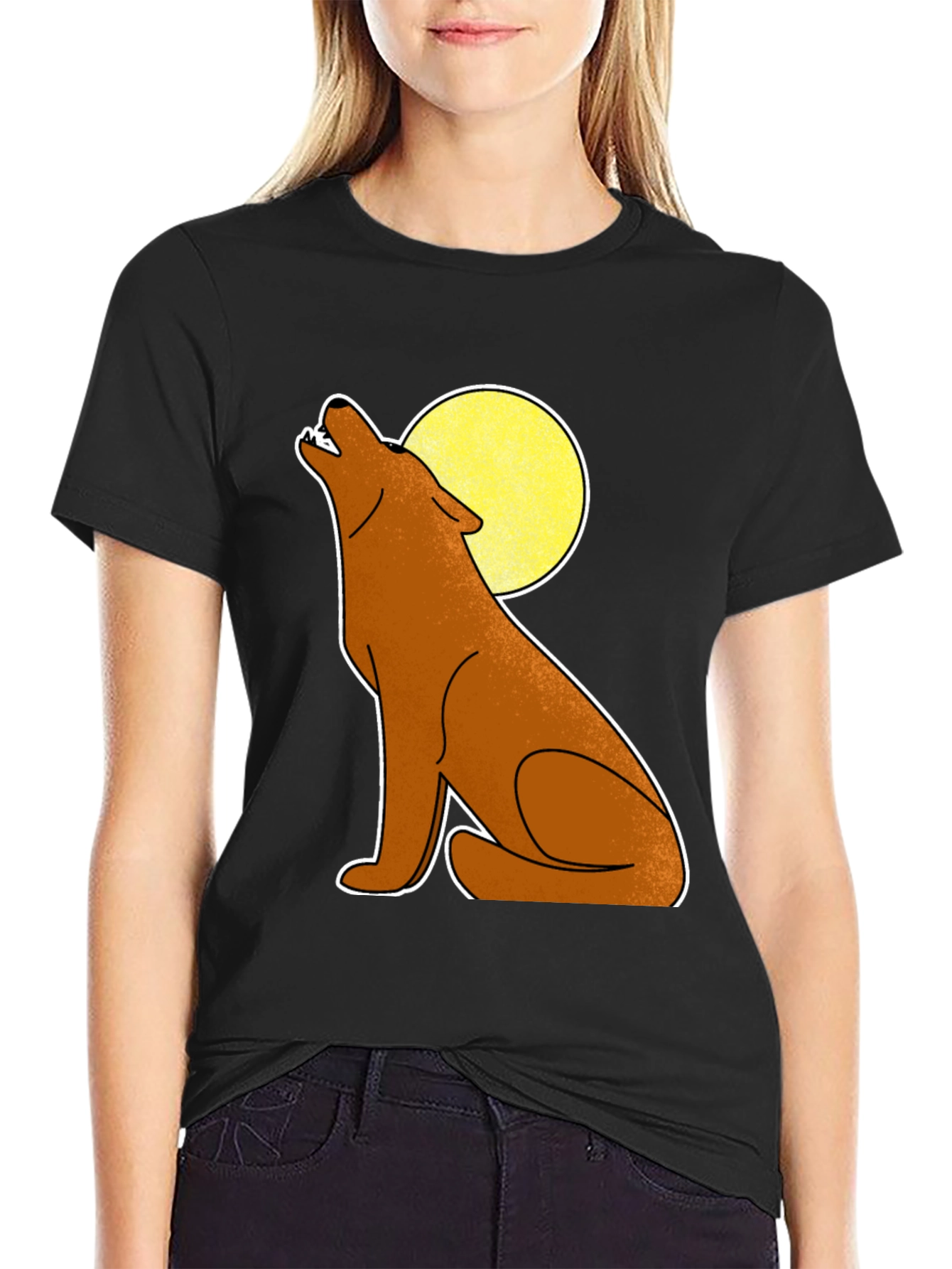 Black Wolf Howling at Moon Graphic Tee - Black view 2