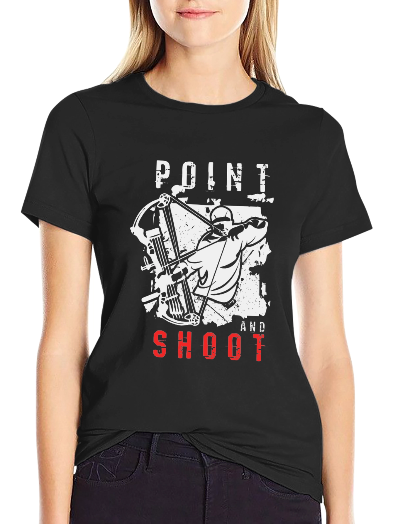 Black Point and Shoot Archer Graphic Tee - Black Cotton T-Shirt view 2