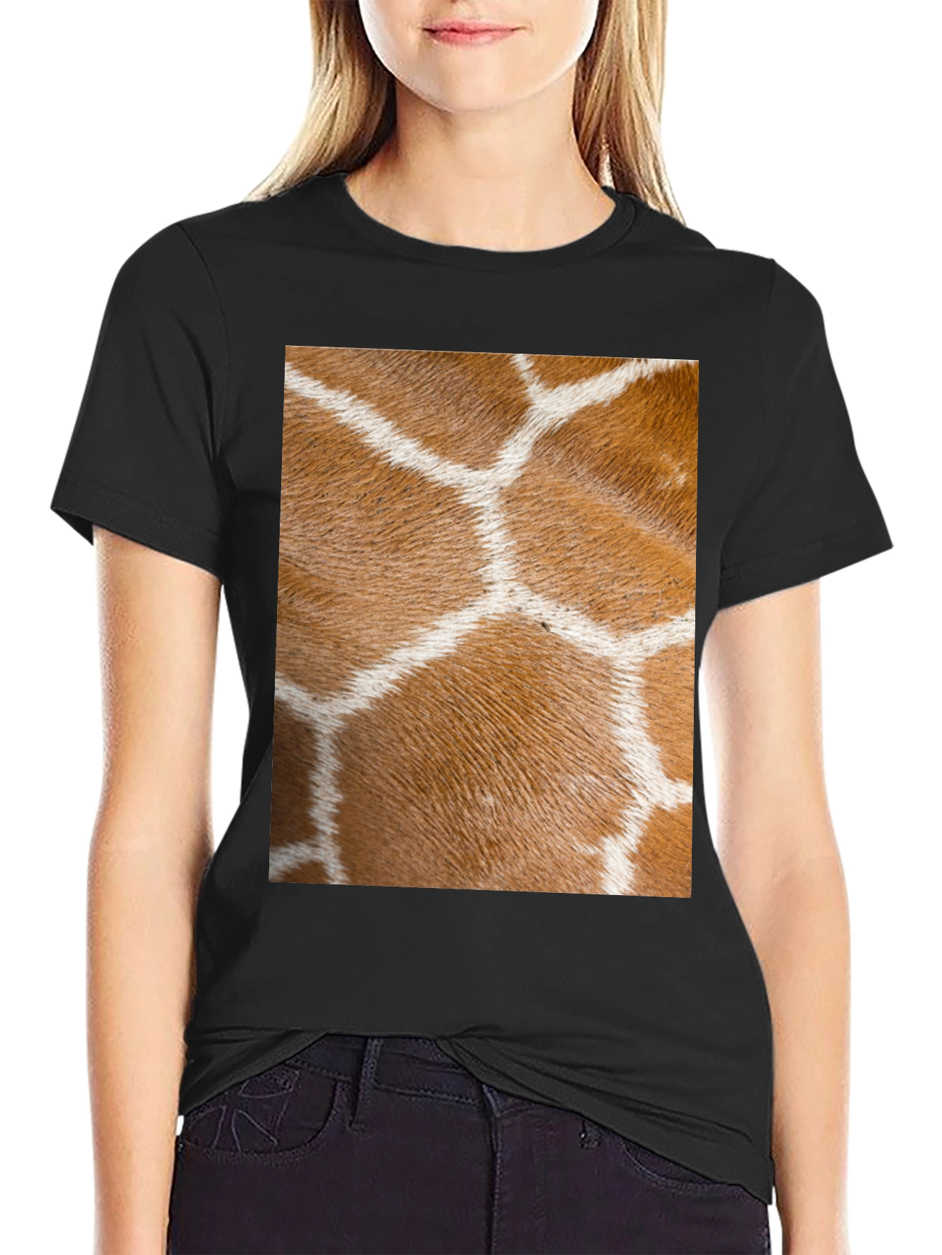 Black Giraffe Print Black T-Shirt view 2