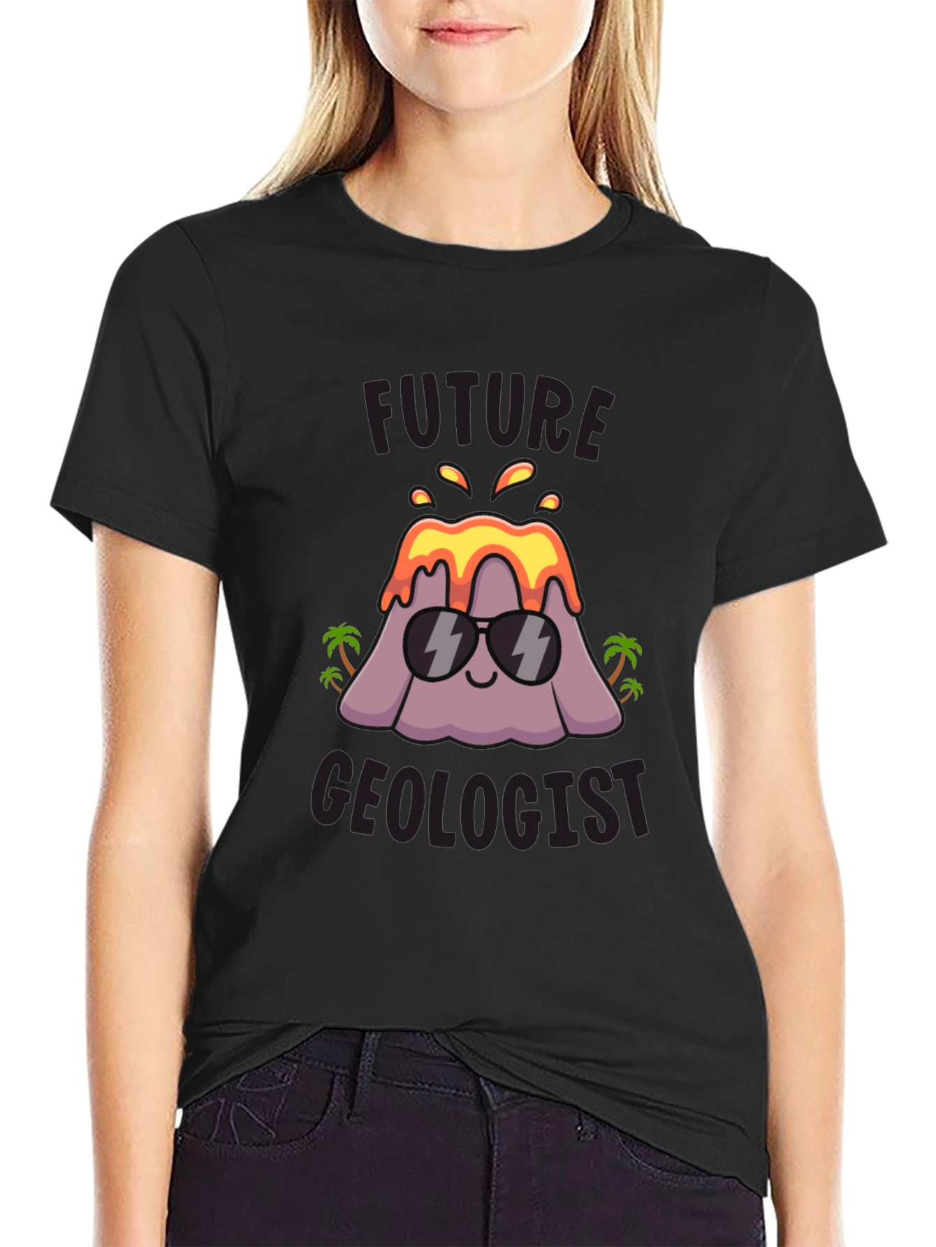 Black Future Geologist T-Shirt - Volcano Design view 2