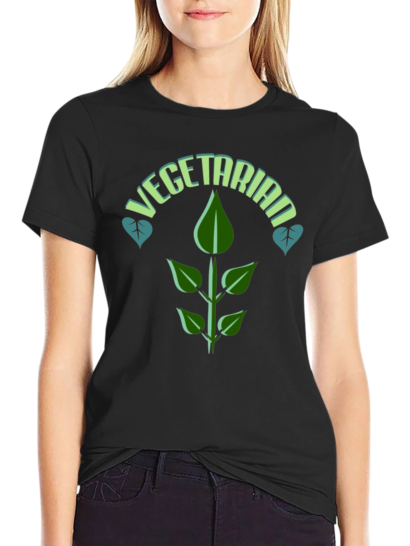 Black Vegetarian T-Shirt: Plant-Based Fashion view 2