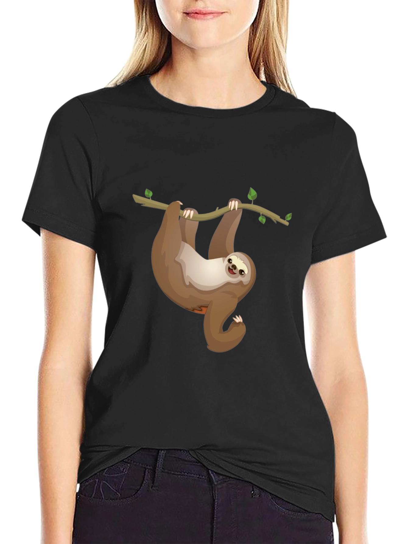 Black Sloth on Branch Graphic T-Shirt view 2