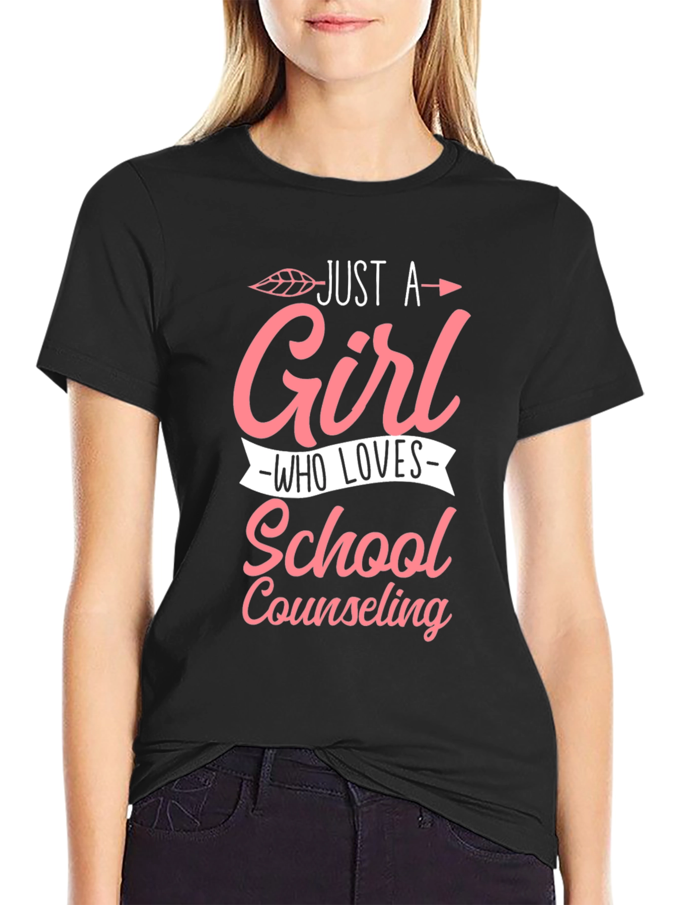 Black Just a Girl Who Loves School Counseling T-Shirt view 2